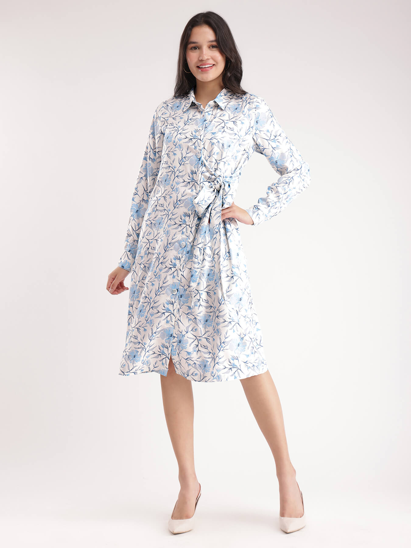 Floral Shirt Dress - White
