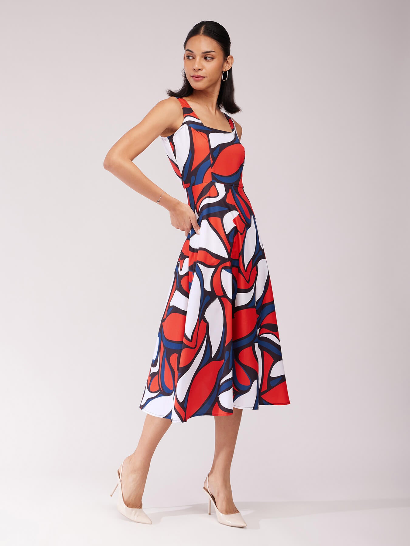 Square Neck Midi Dress - Orange