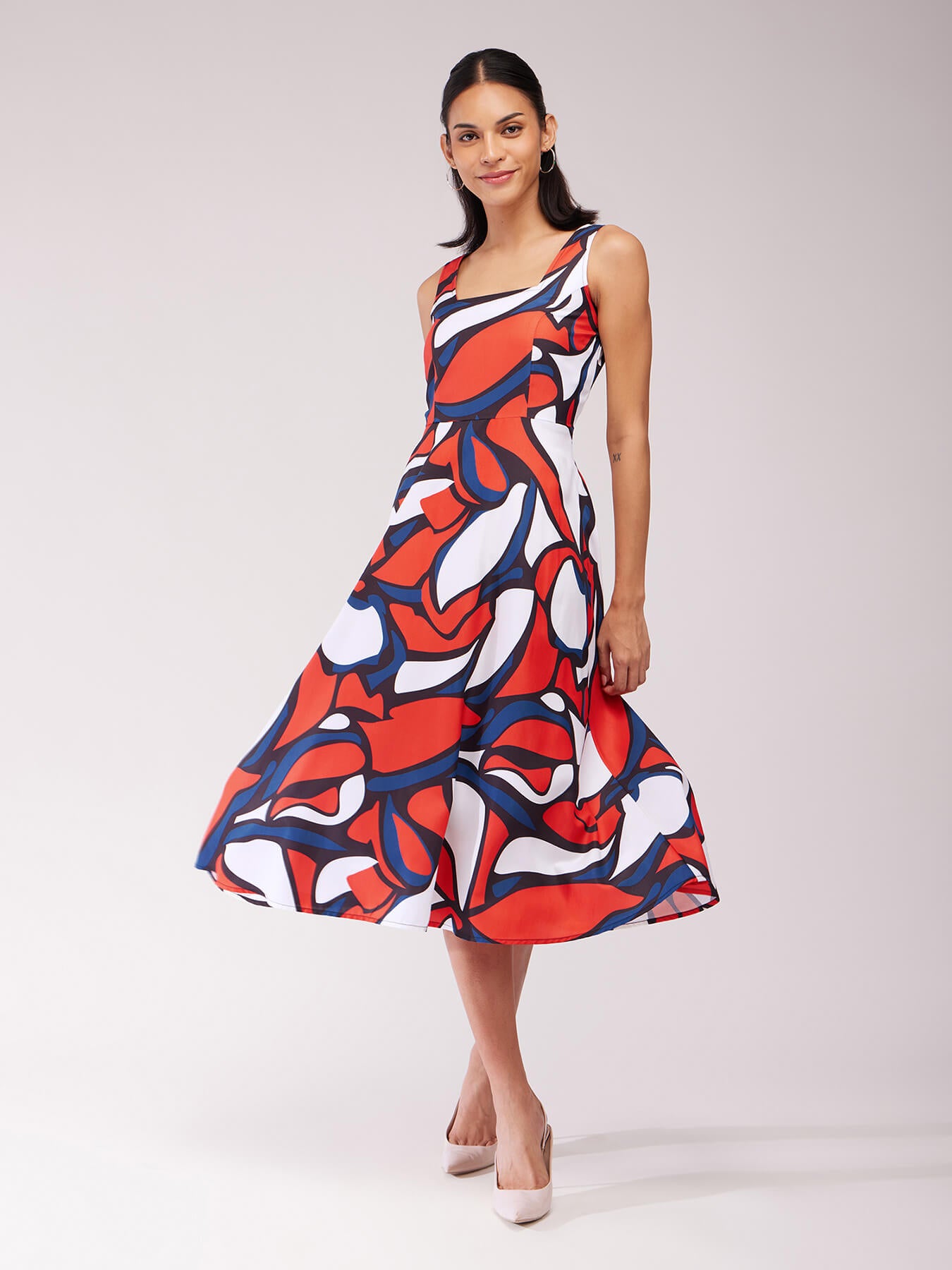 Square Neck Midi Dress - Orange
