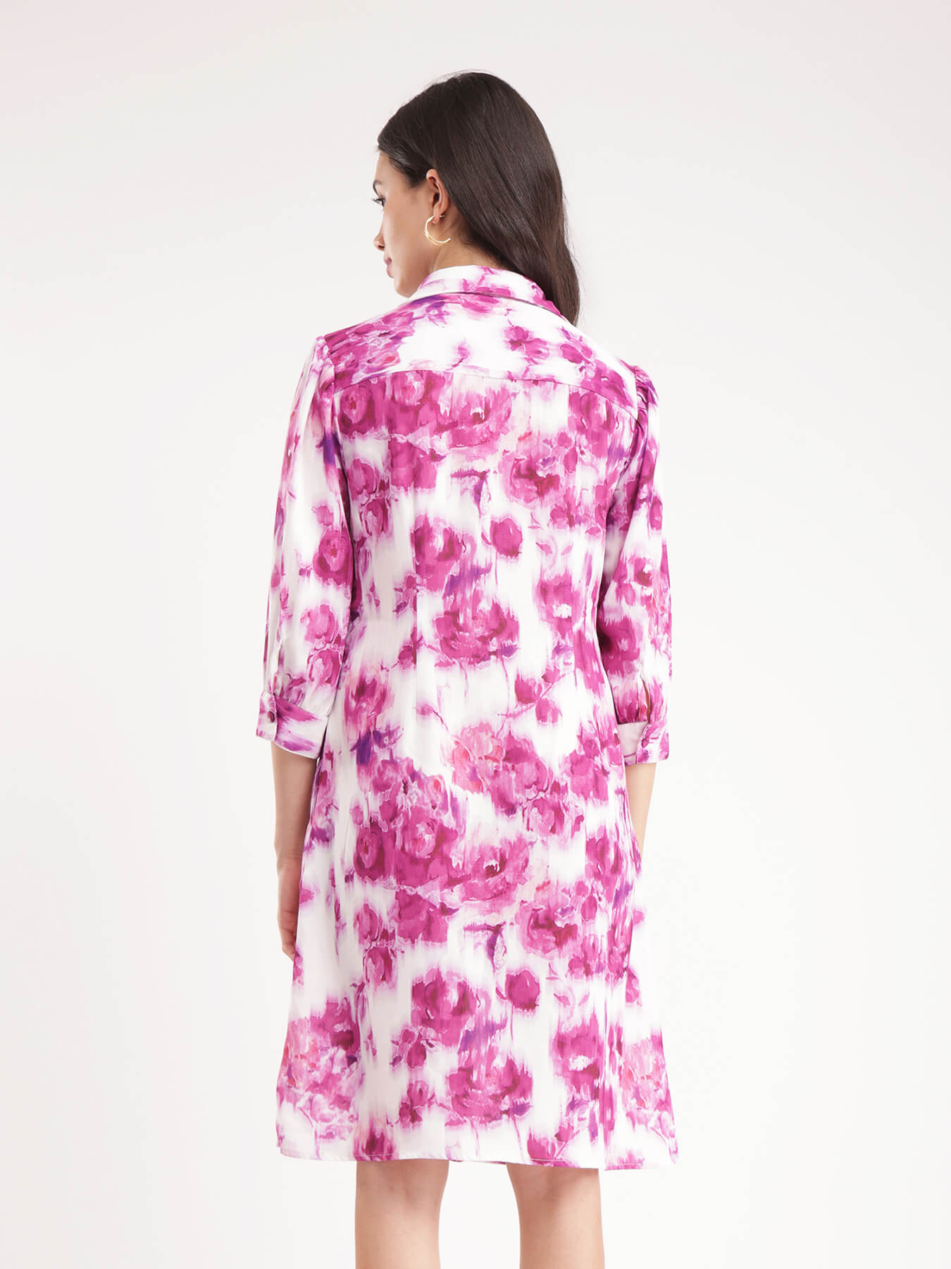 Floral Shirt Dress - Pink And White