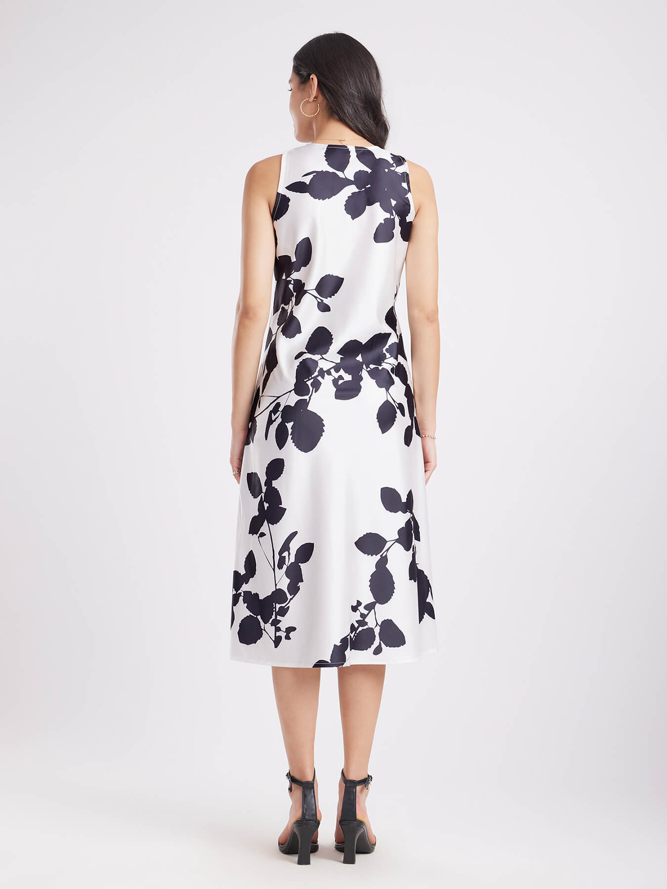 Satin Midi Dress - White And Black