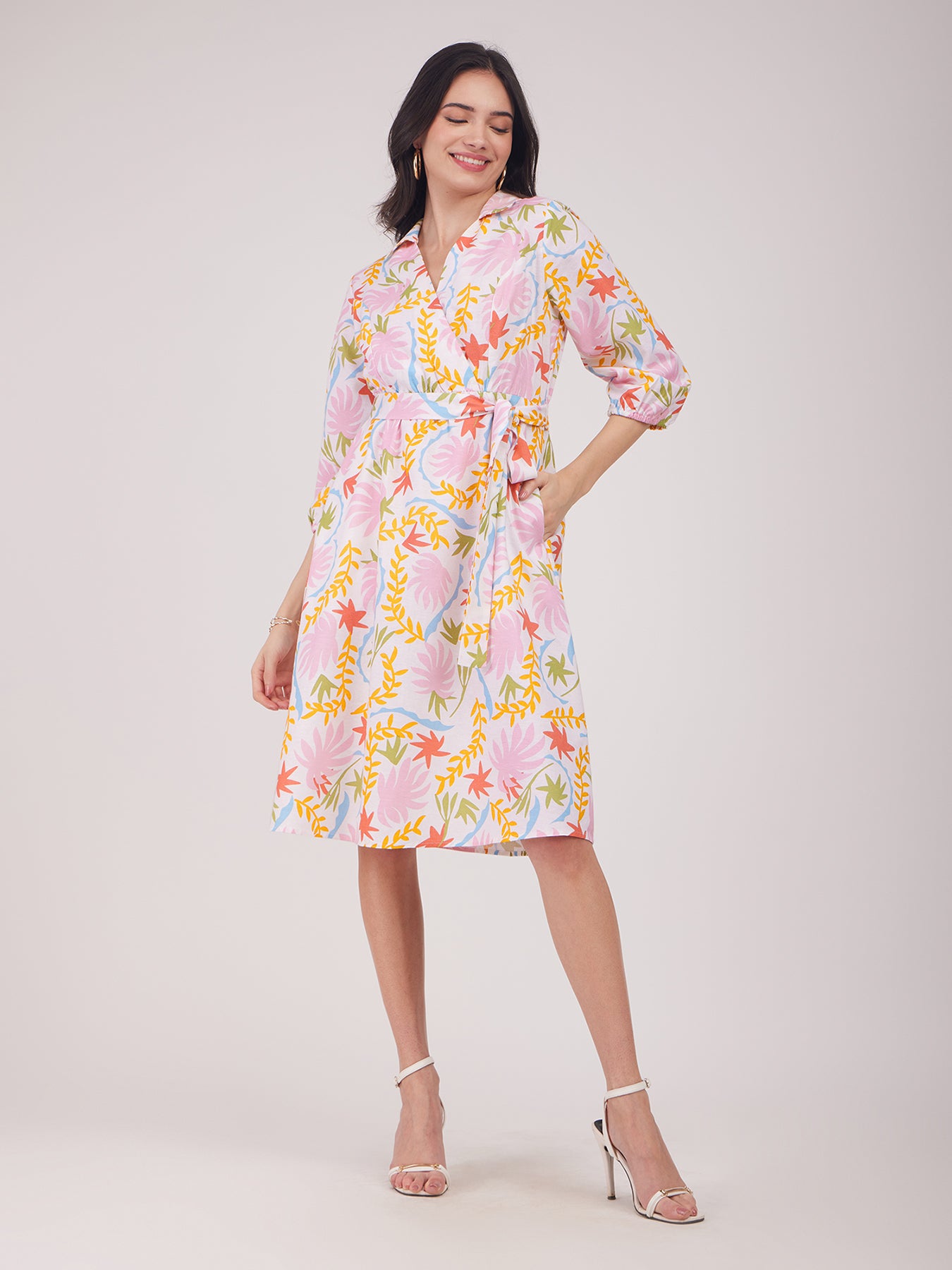 Linen Wrap Dress - Multicolour