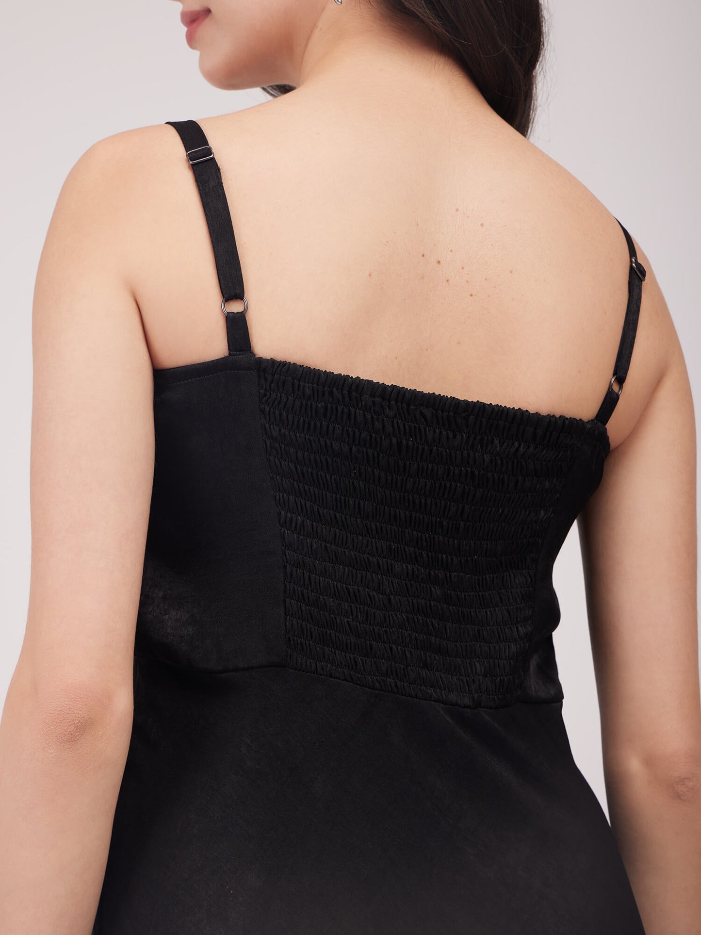 Satin A-line Dress - Black