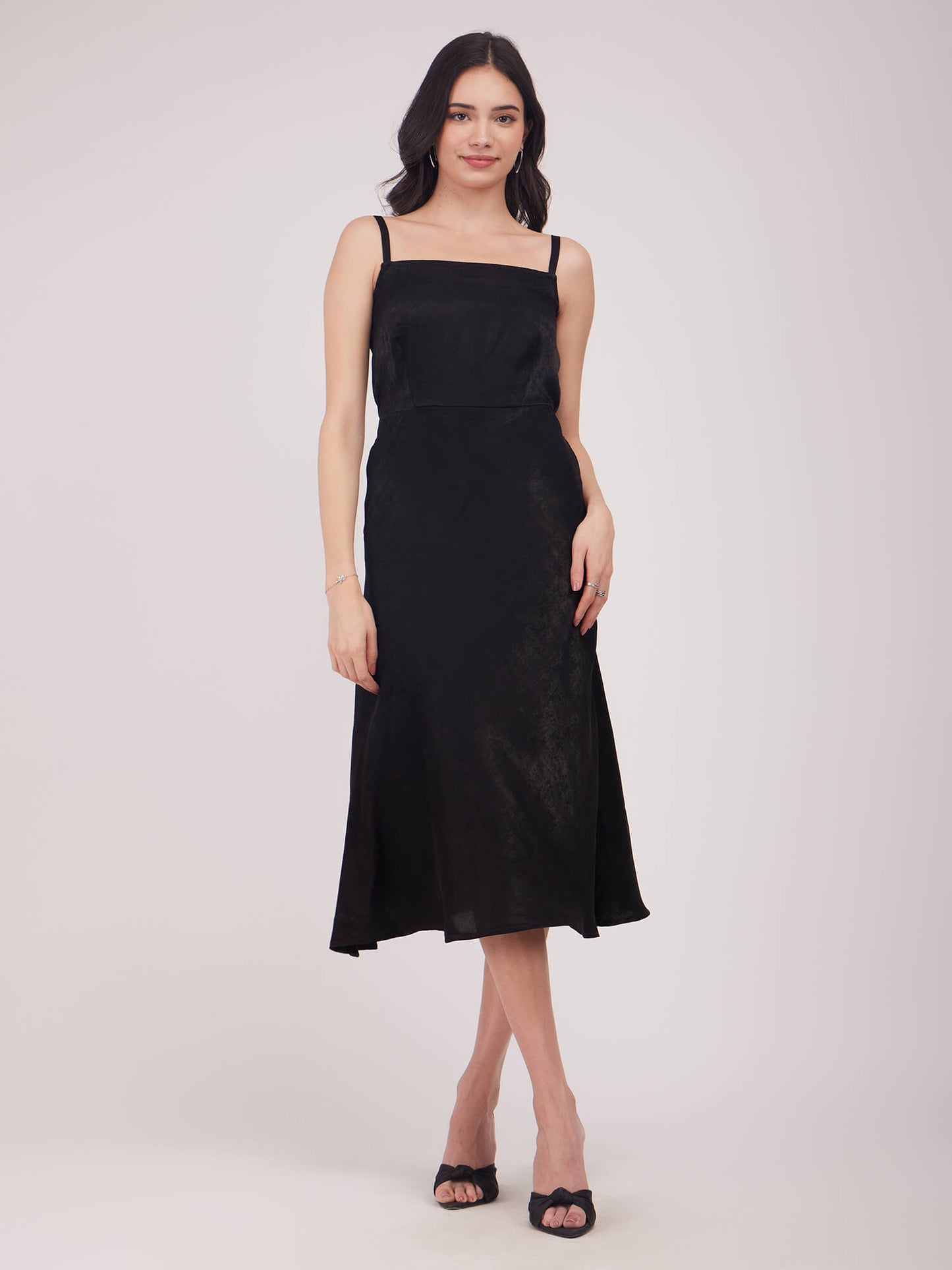 Satin A-line Dress - Black