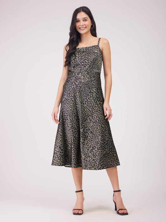 Stretch Satin A-line Dress - Olive