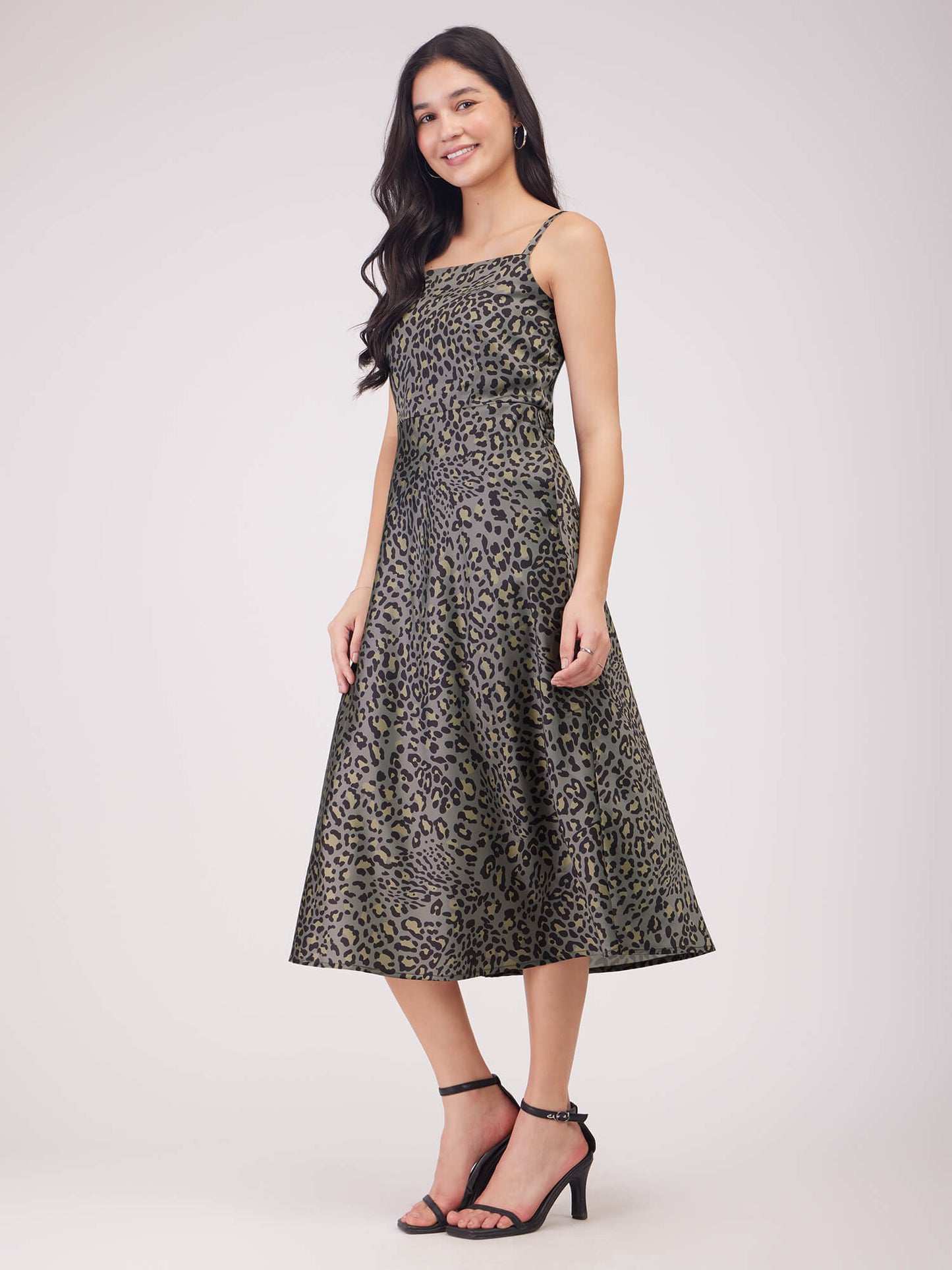 Stretch Satin A-line Dress - Olive