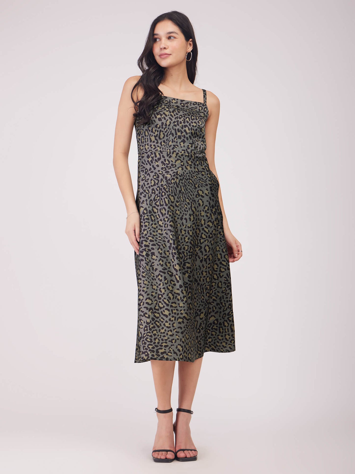 Stretch Satin A-line Dress - Olive