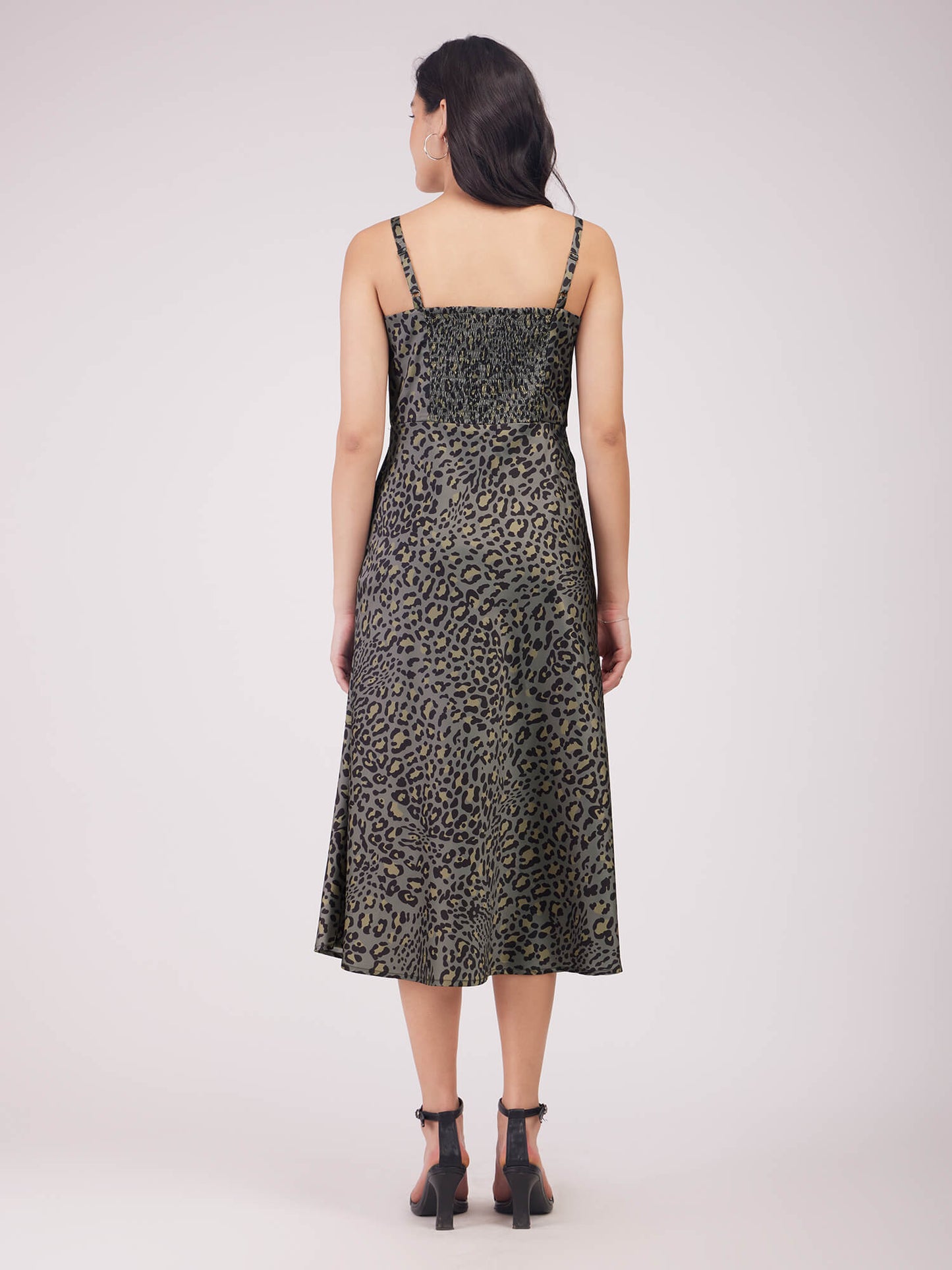Stretch Satin A-line Dress - Olive