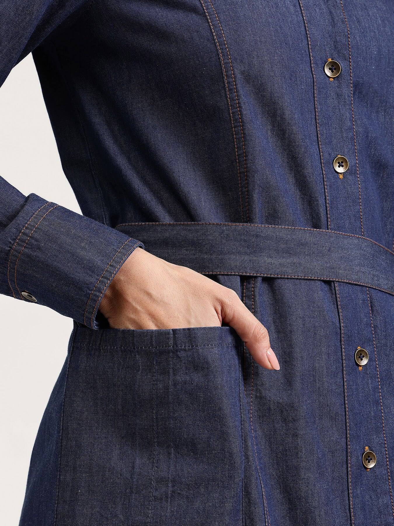 Denim Shirt Dress - Navy Blue