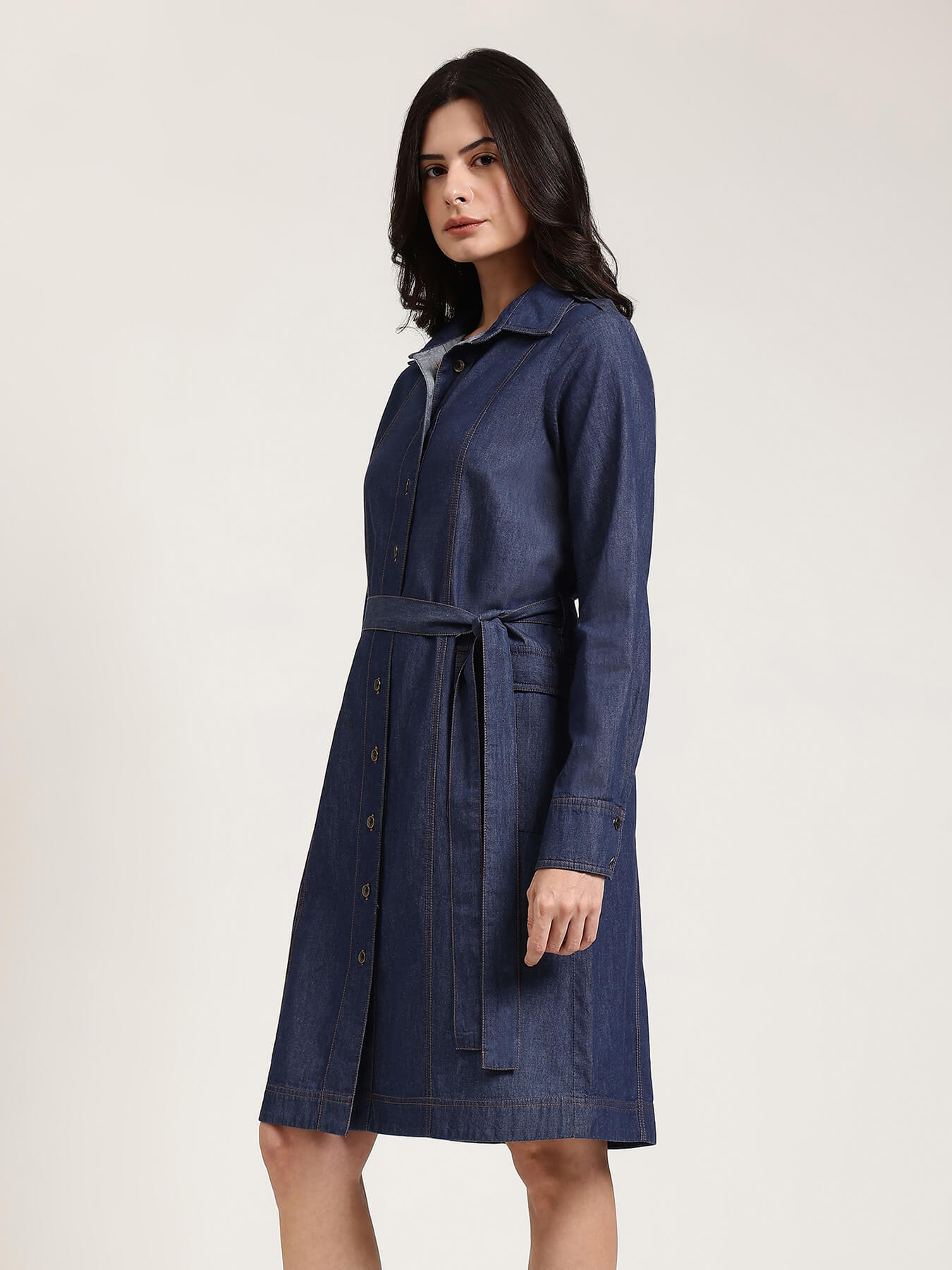 Denim Shirt Dress - Navy Blue