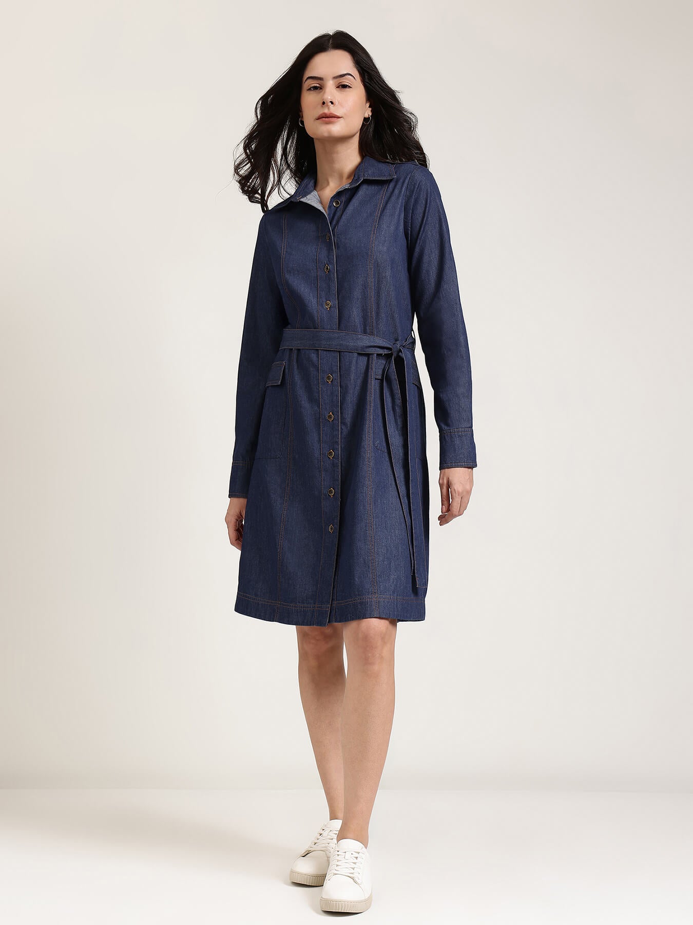 Denim Shirt Dress - Navy Blue