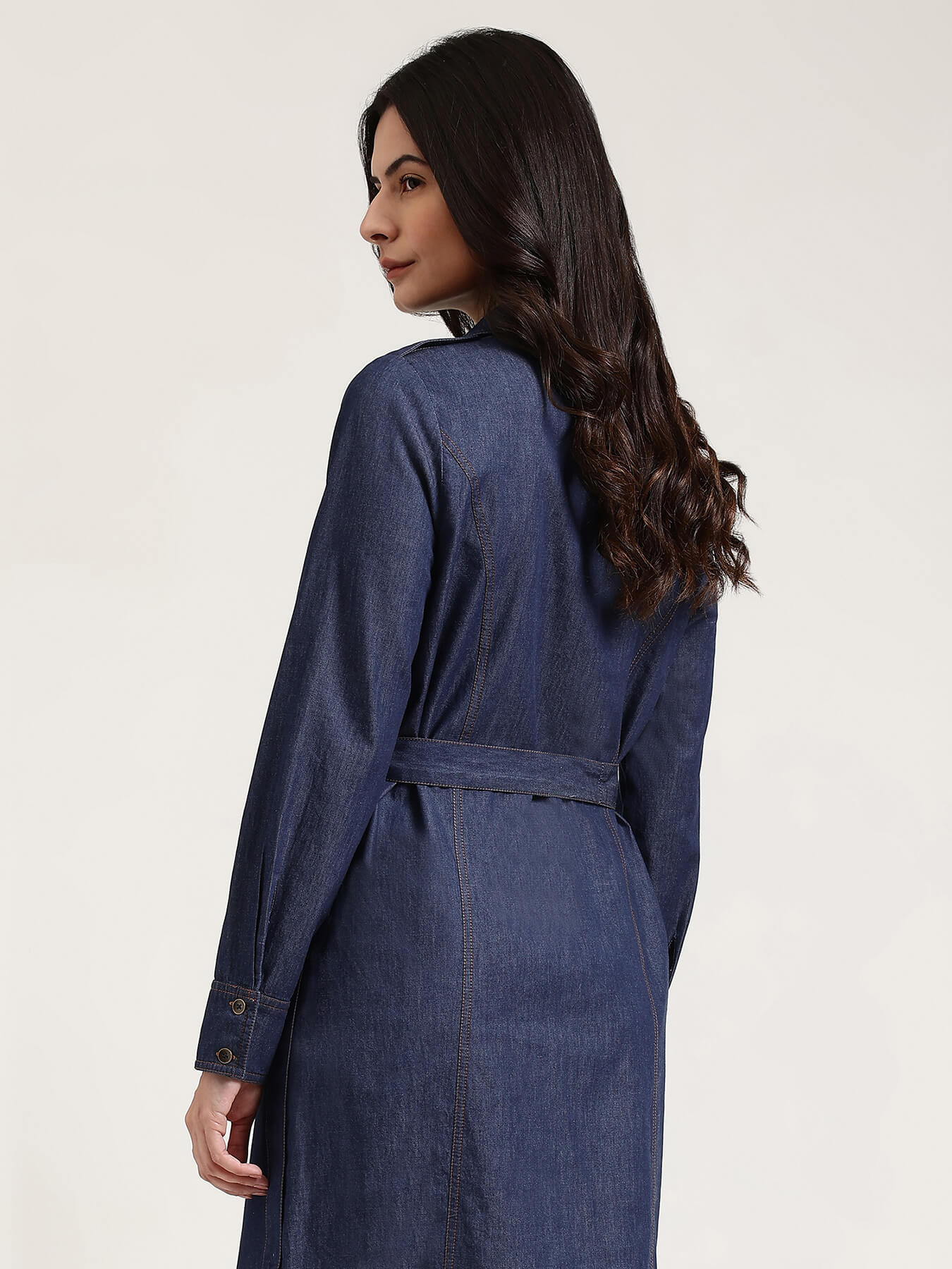 Denim Shirt Dress - Navy Blue