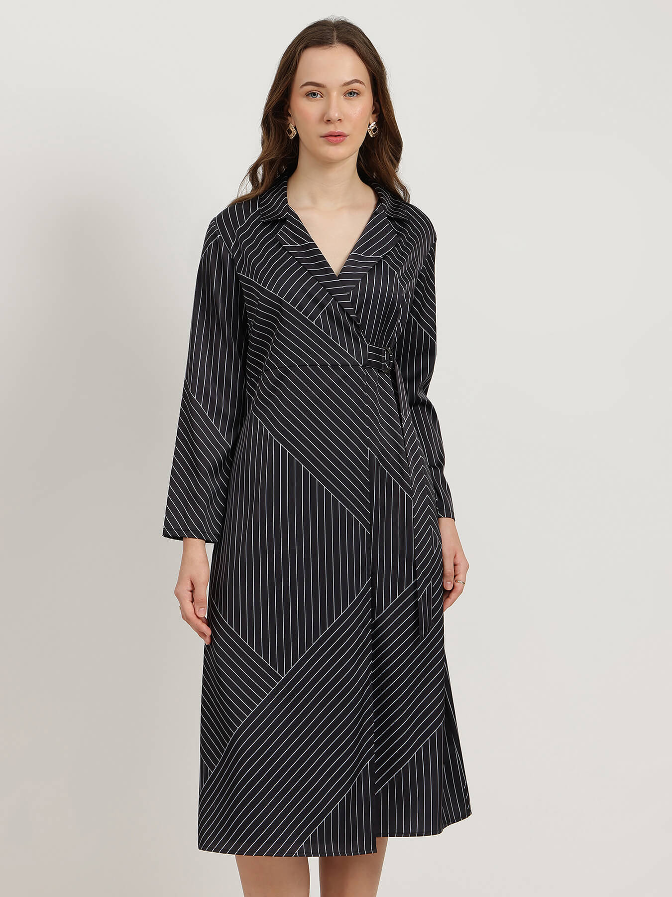Satin Wrap Dress - Black