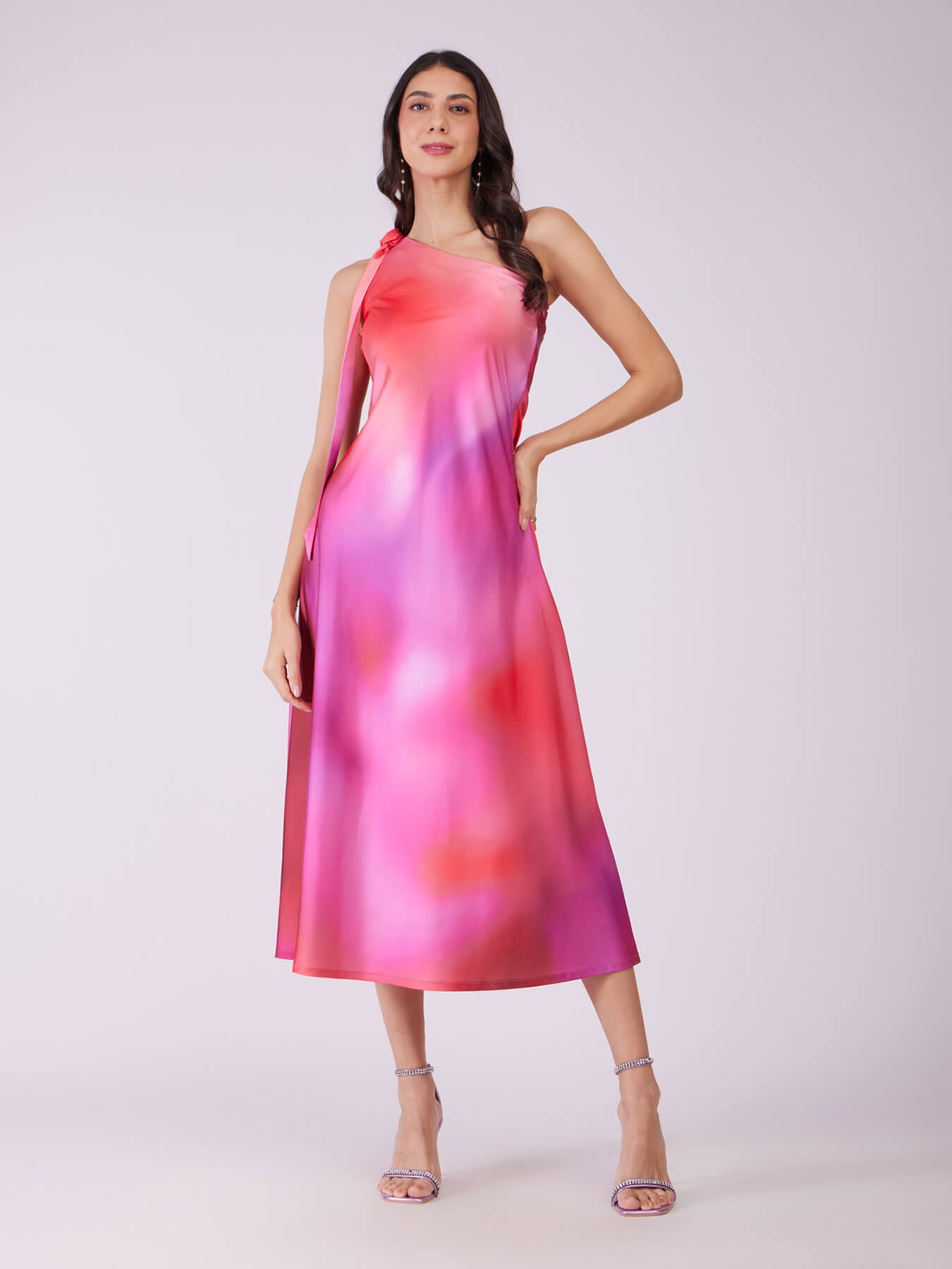 One Shoulder Ombre Dress - Pink