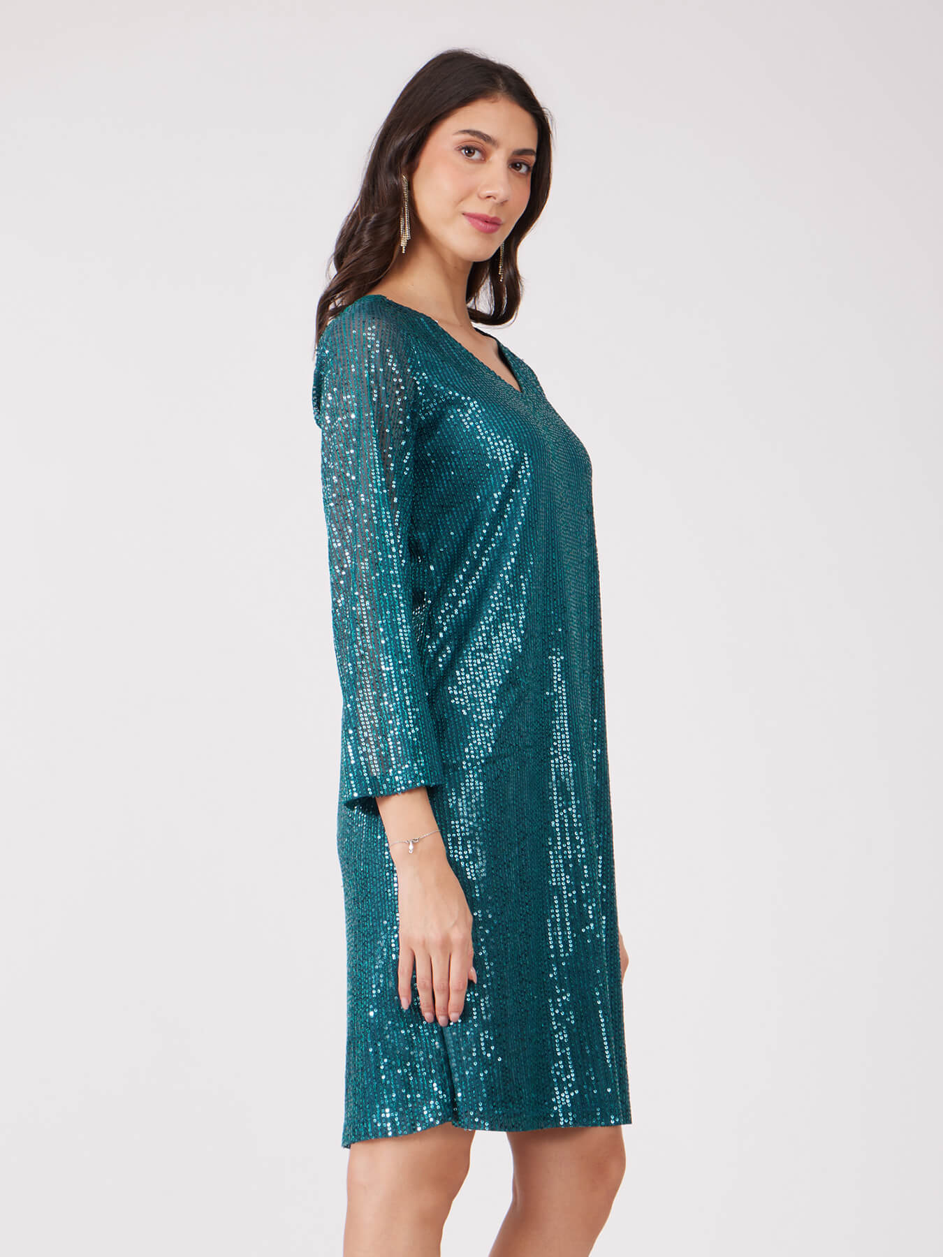 Sequin Shift Dress - Teal