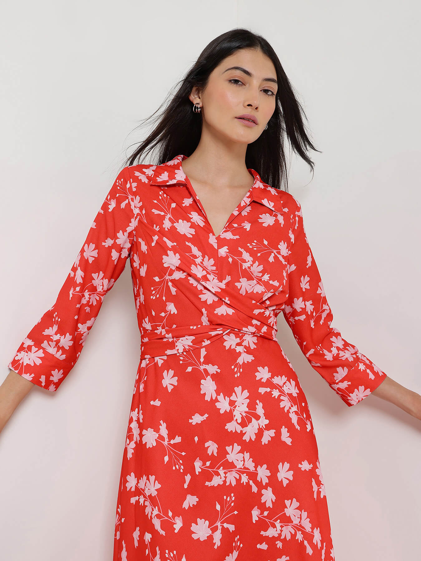 Floral Fit & Flare Midi Dress - Red