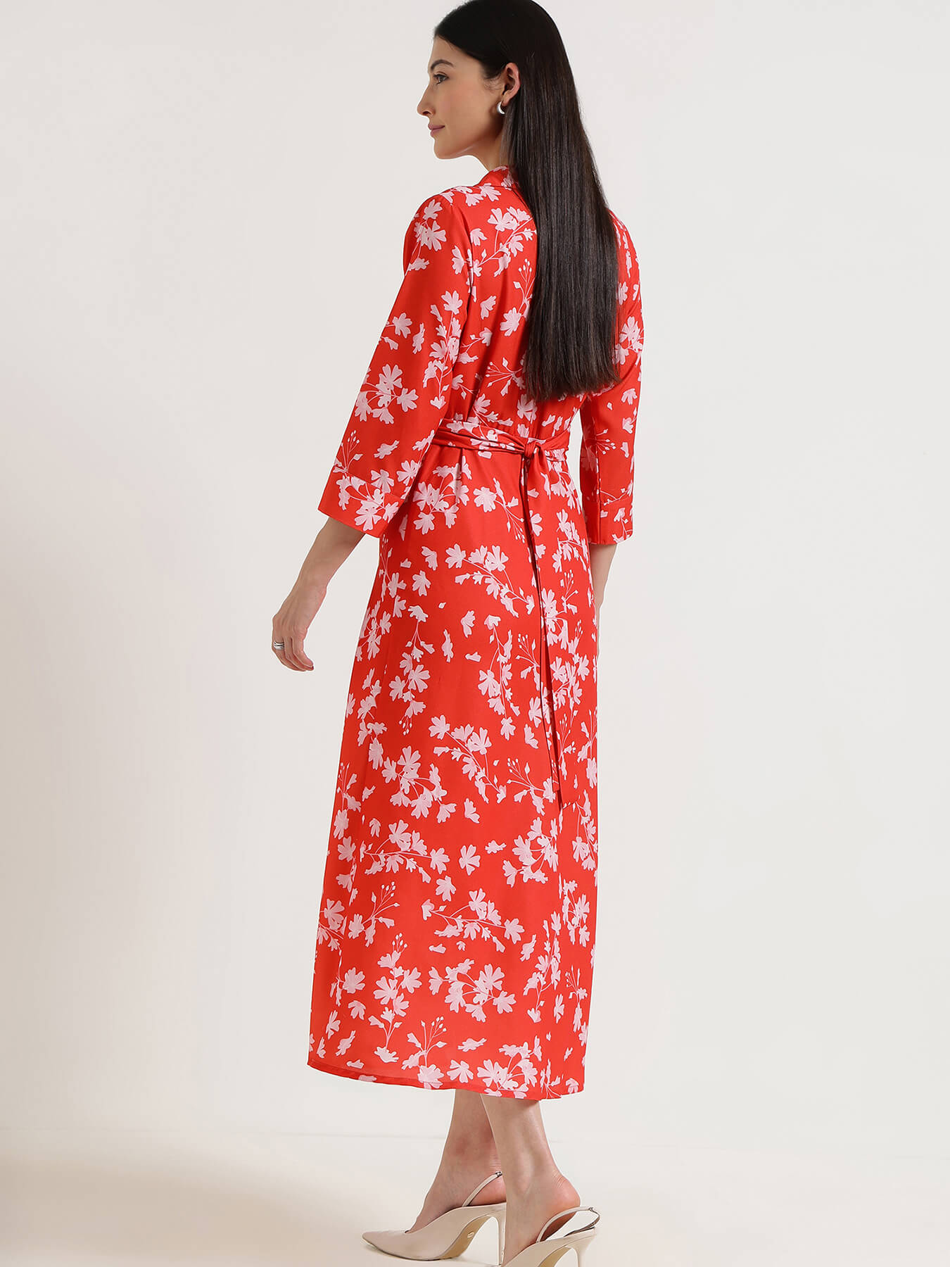 Floral Fit & Flare Midi Dress - Red