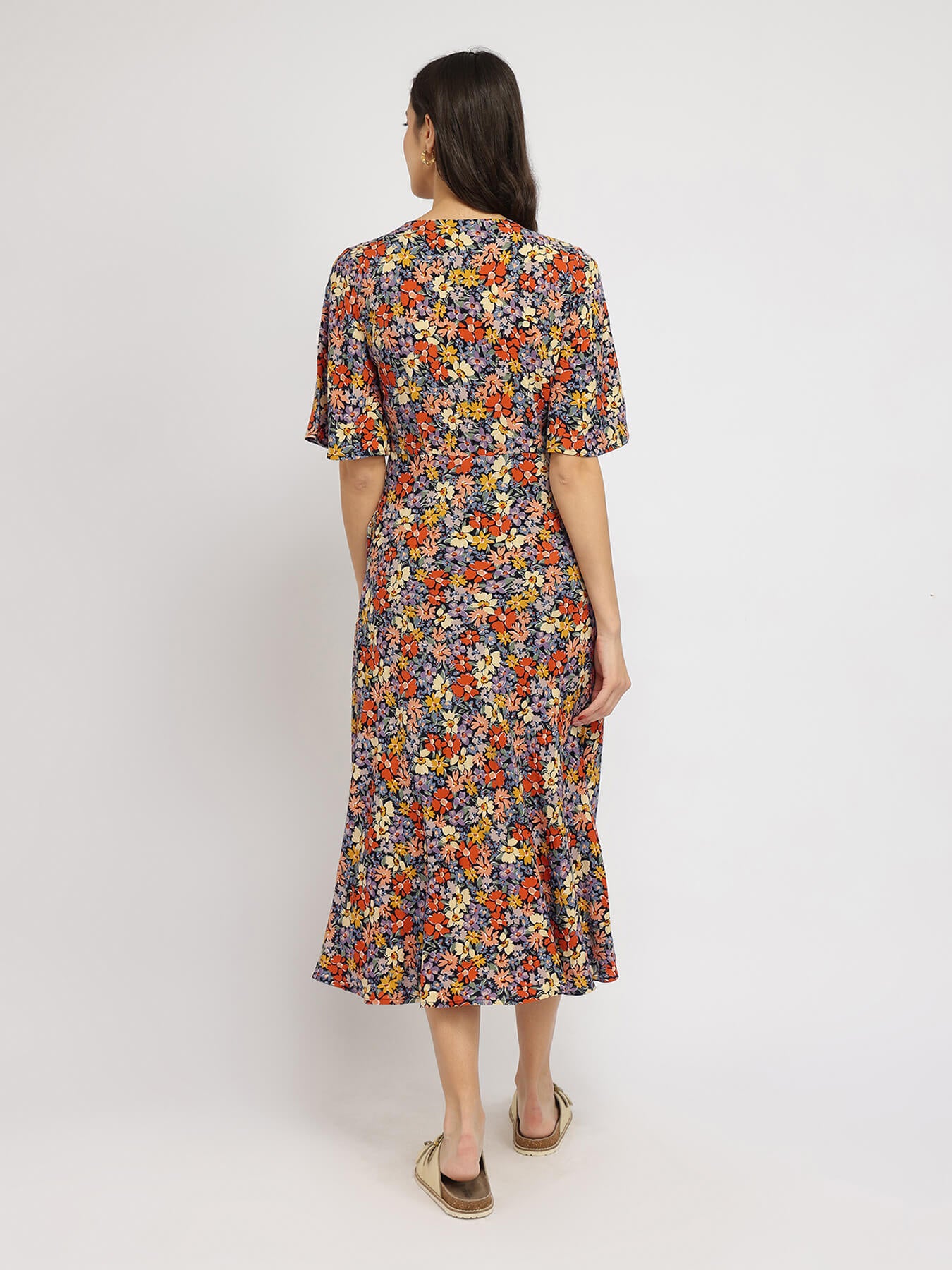 Floral A-line Midi Dress - Multicolour