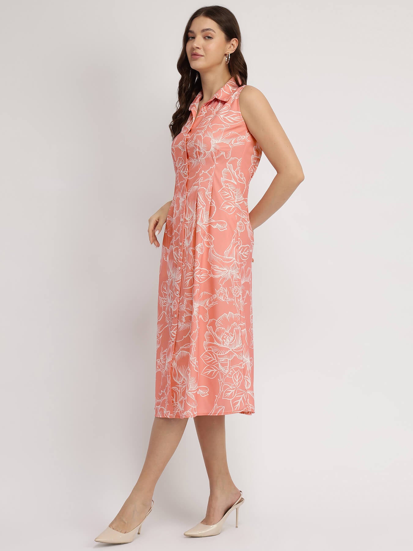 Floral Button Down Midi Dress - Pink