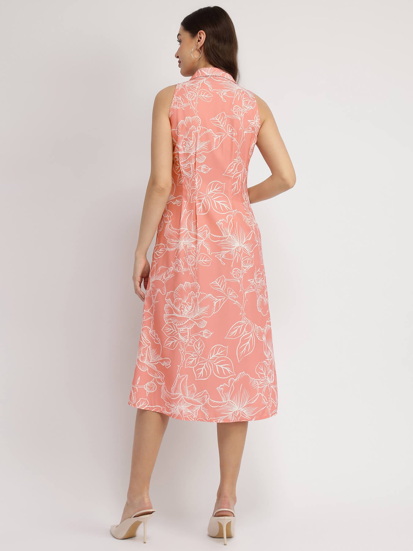 Floral Button Down Midi Dress - Pink