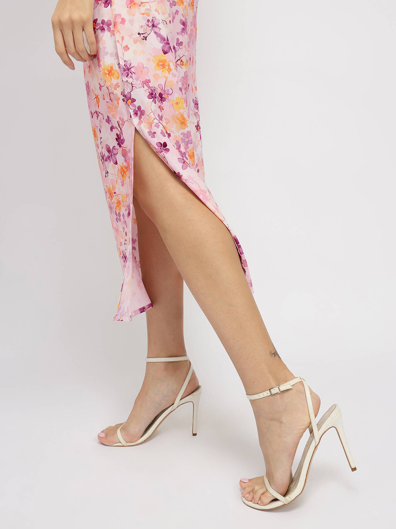 Floral A-Line Midi Dress - Pink