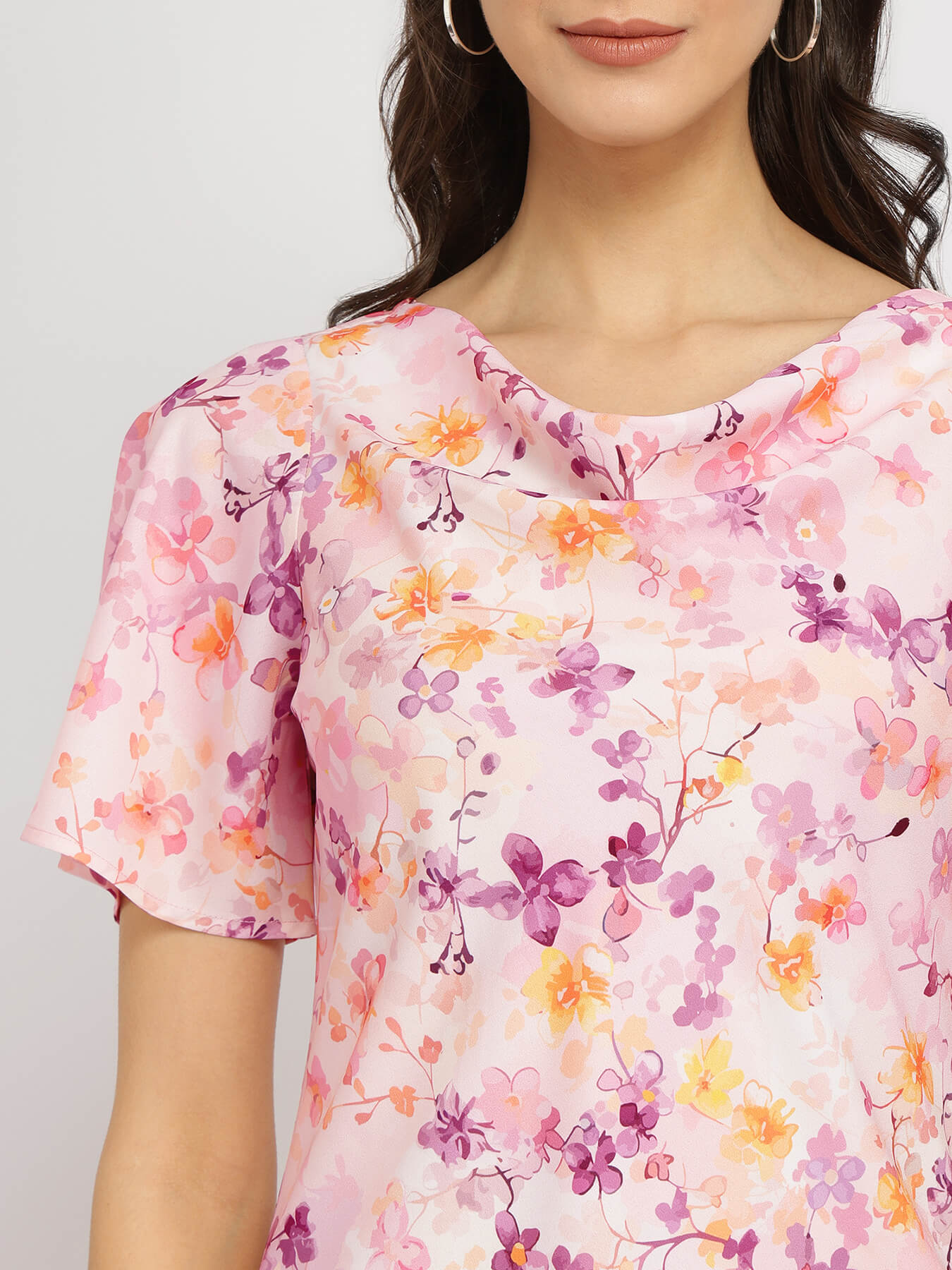 Floral A-Line Midi Dress - Pink