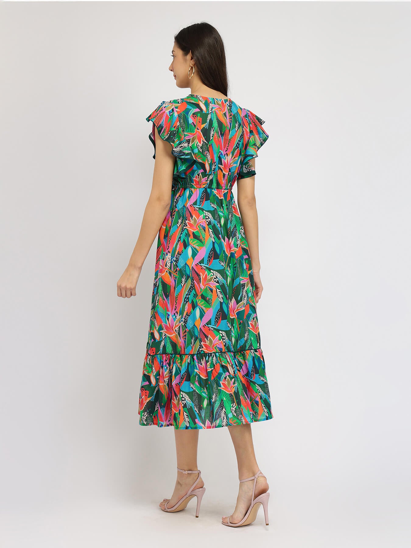 Cotton Floral Midi Dress - Green