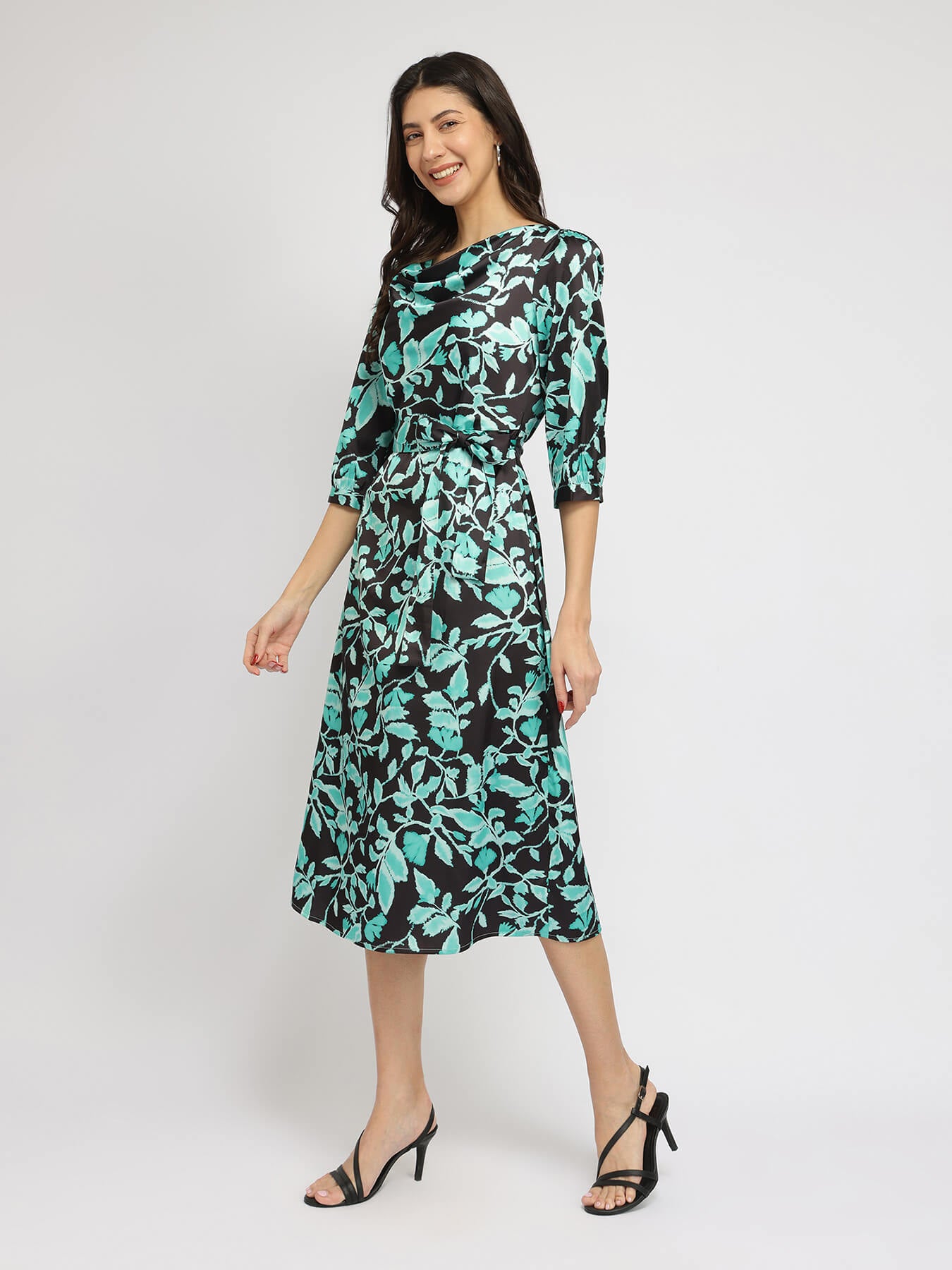 Satin Midi Dress -Teal