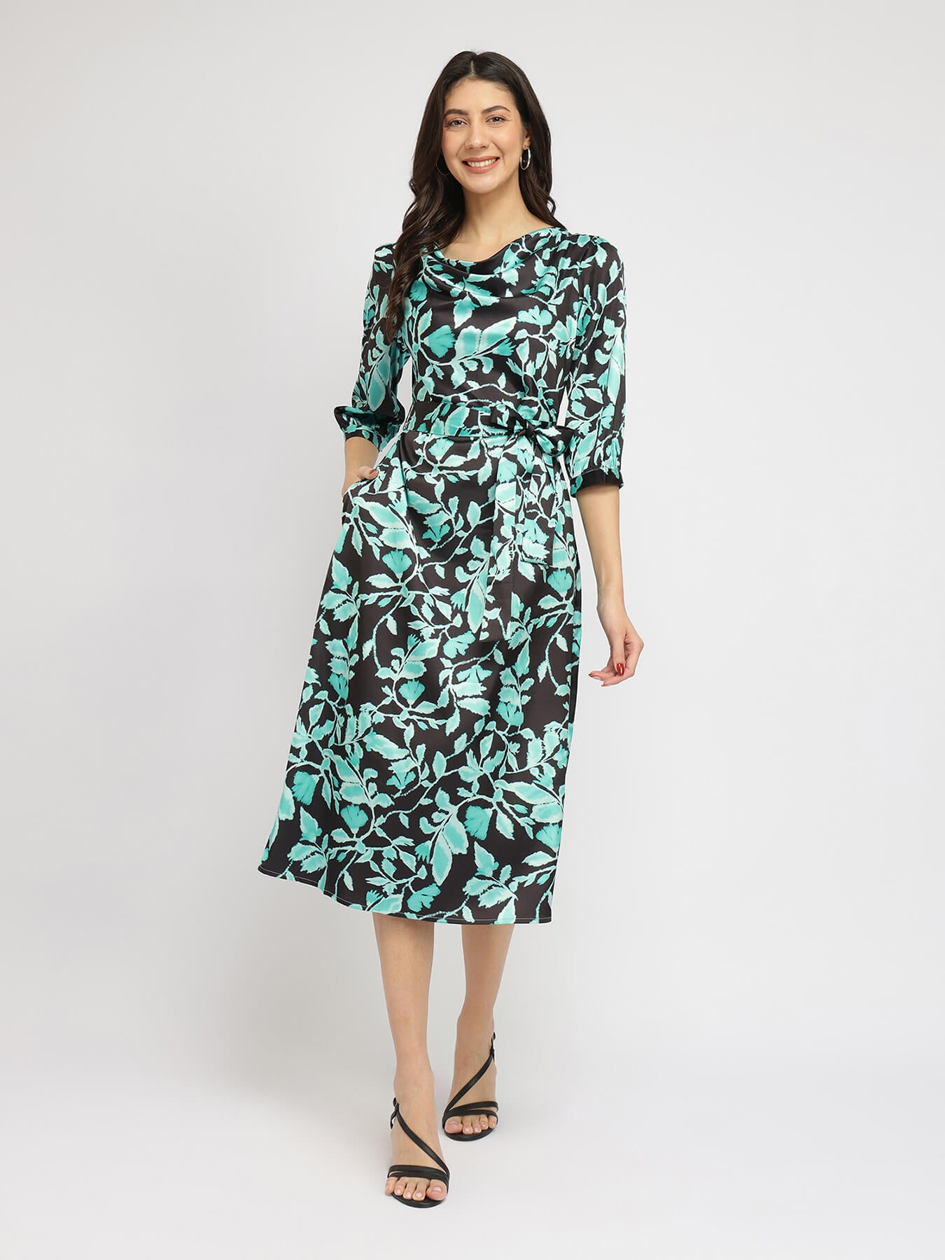 Satin Midi Dress -Teal