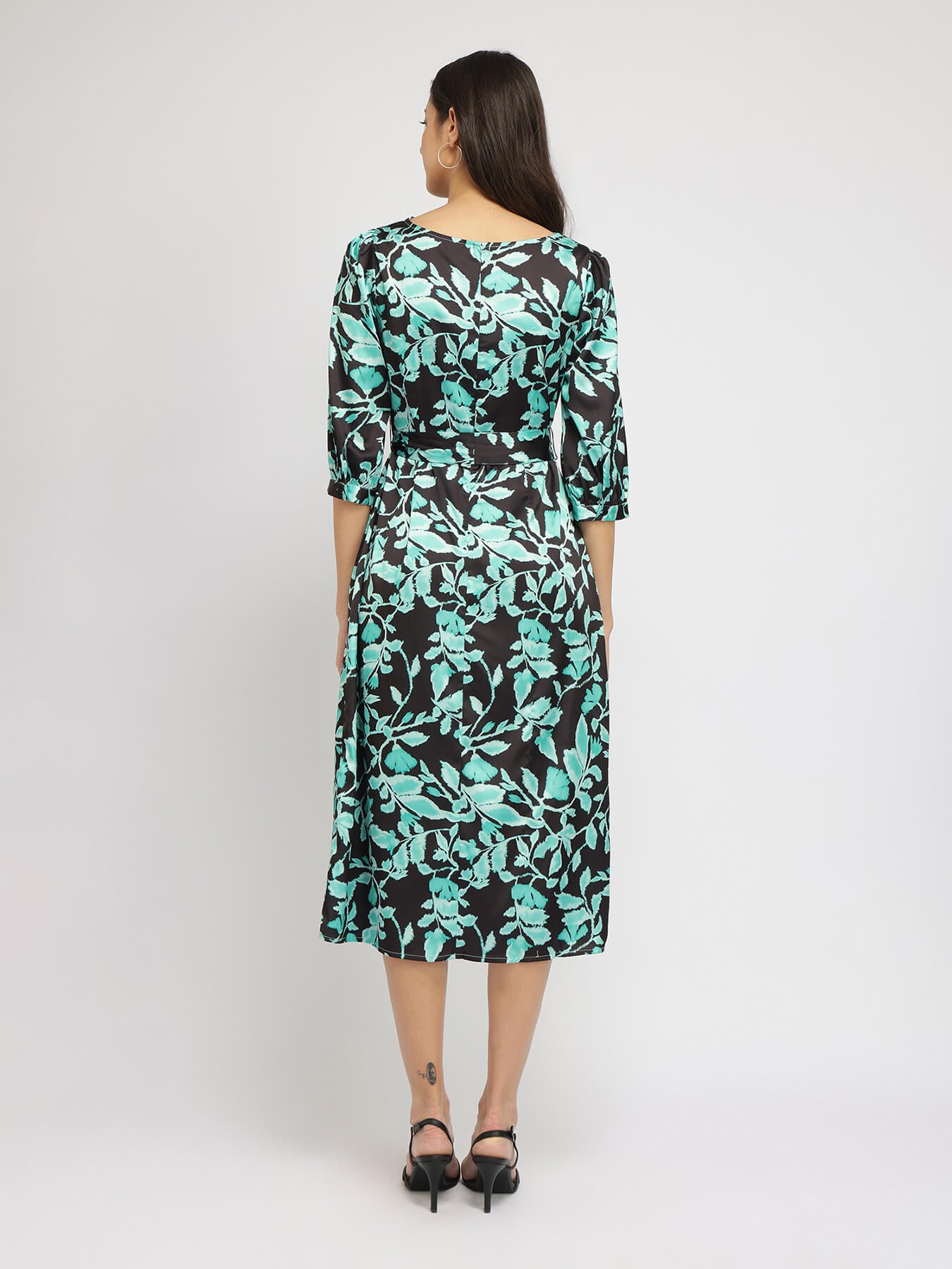 Satin Midi Dress -Teal