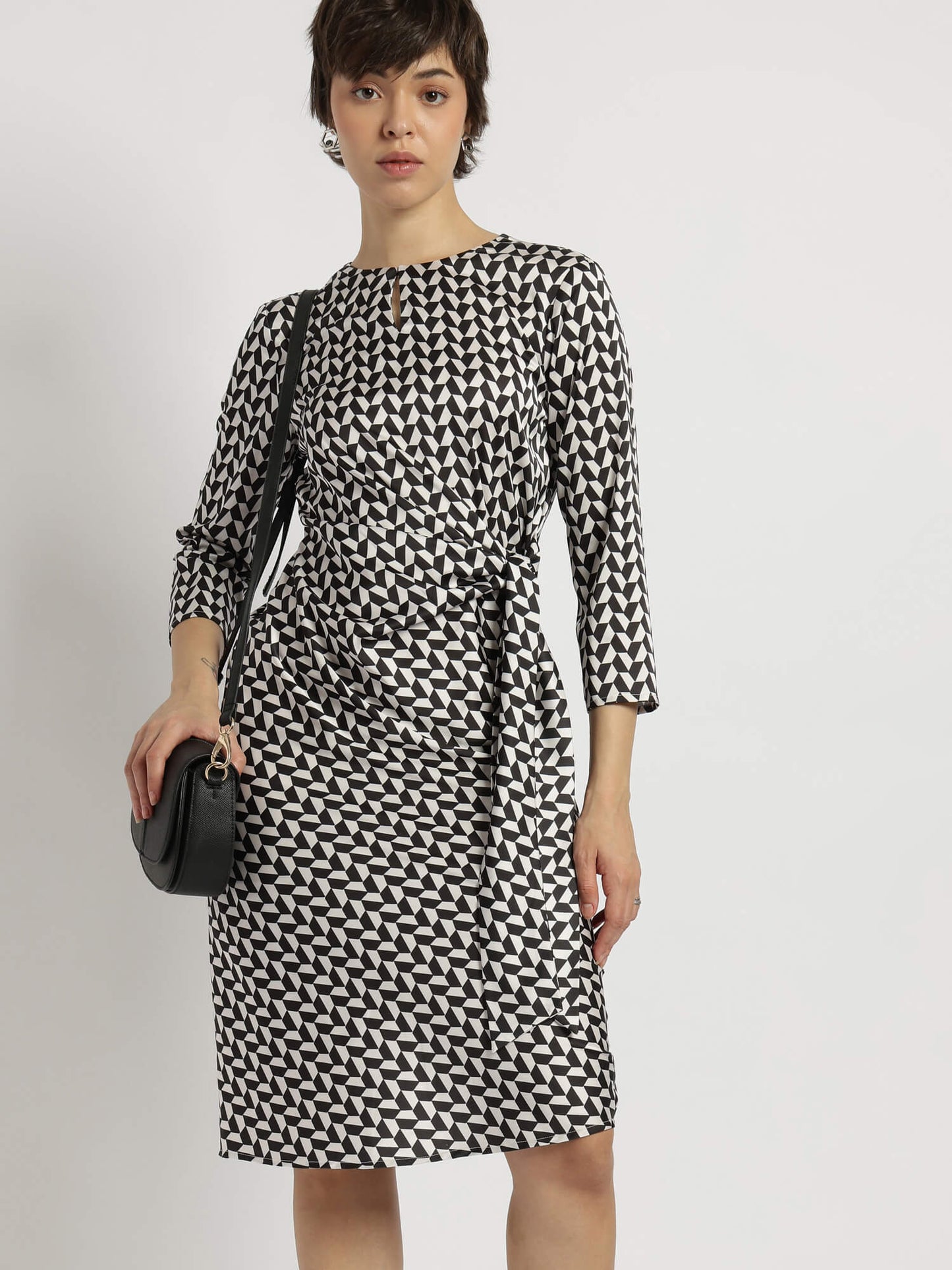 Satin Tie-Up Dress - Black