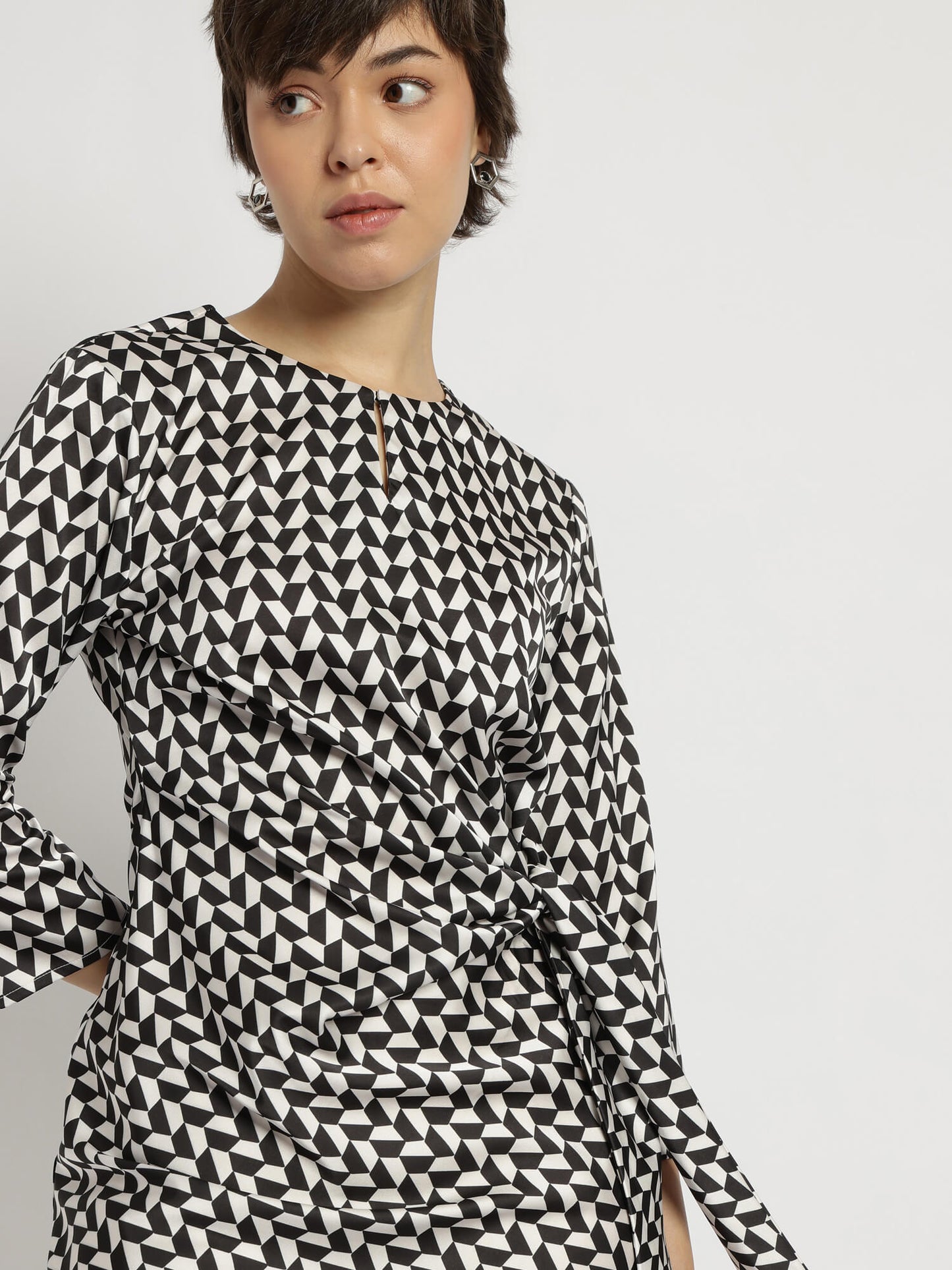 Satin Tie-Up Dress - Black