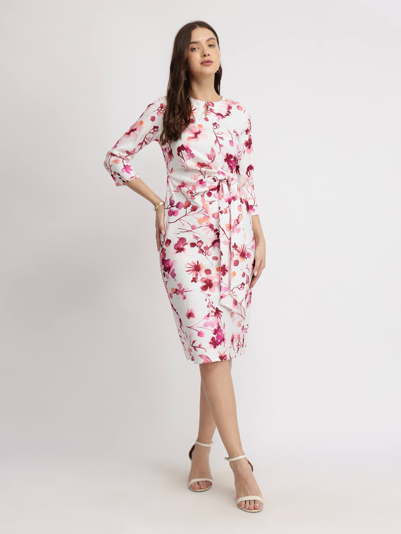 Floral Tie Up Dress - Pink