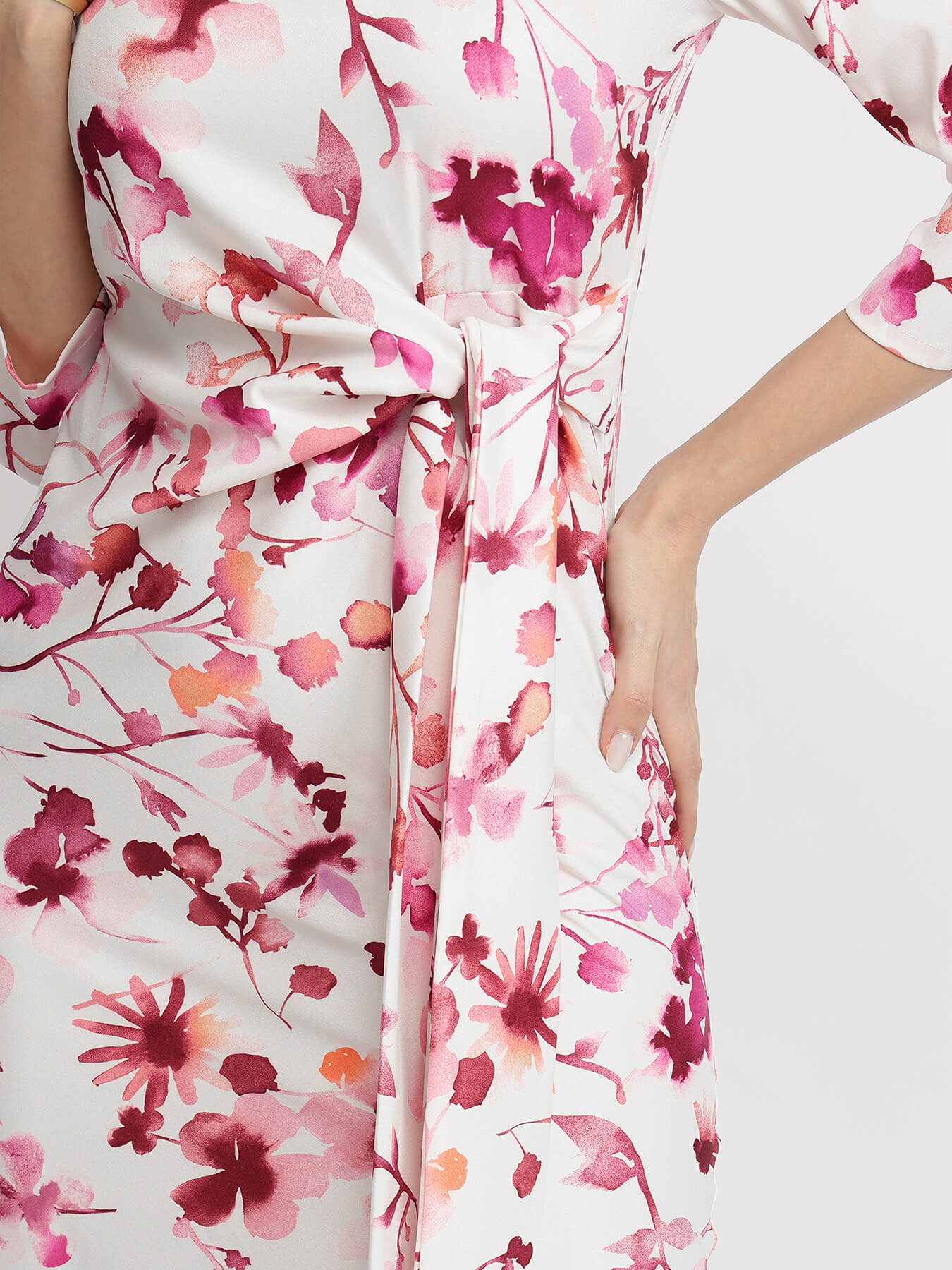 Floral Tie Up Dress - Pink