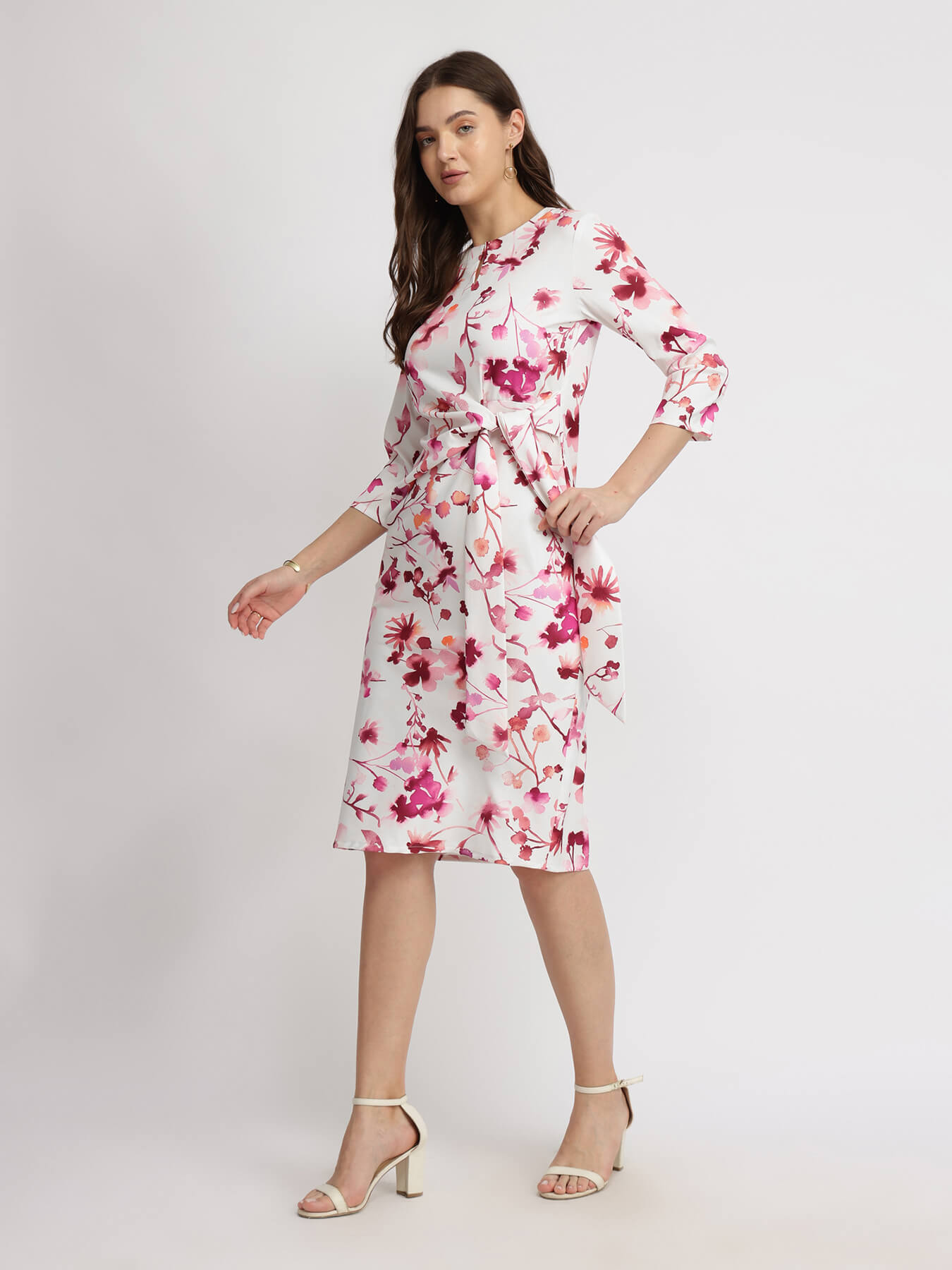 Floral Tie Up Dress - Pink