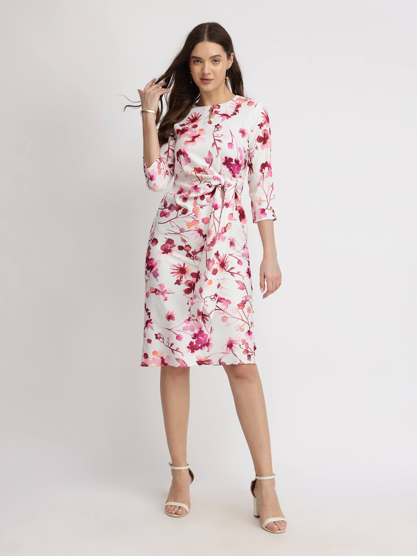 Floral Tie Up Dress - Pink