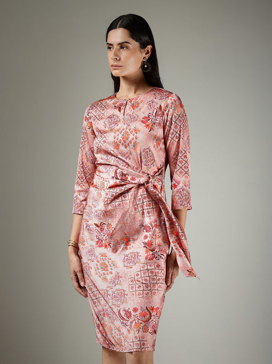 Satin Tie-Up Dress - Peach