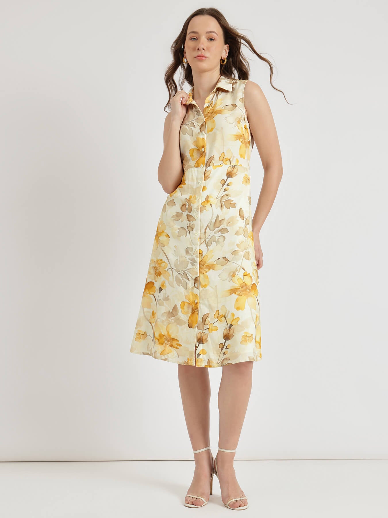Floral Shirt Dress - Mustard