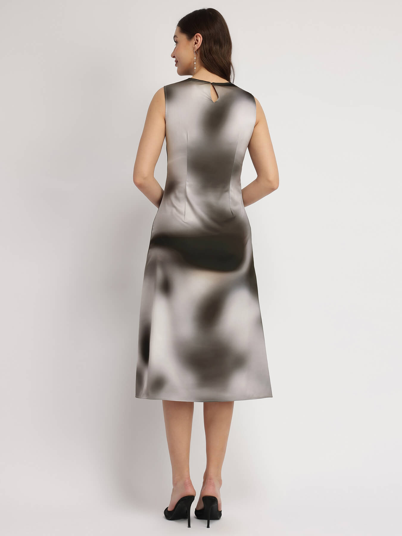 Marble Print A-Line Dress - Grey