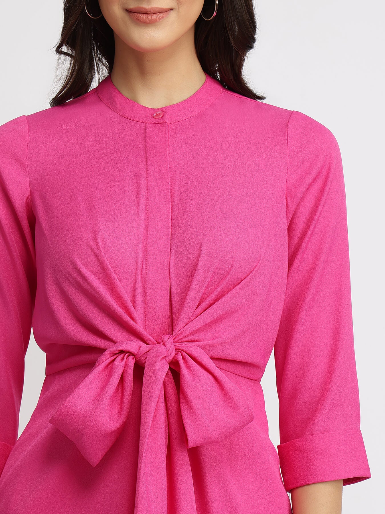 Mandarin Collar Dress - Pink