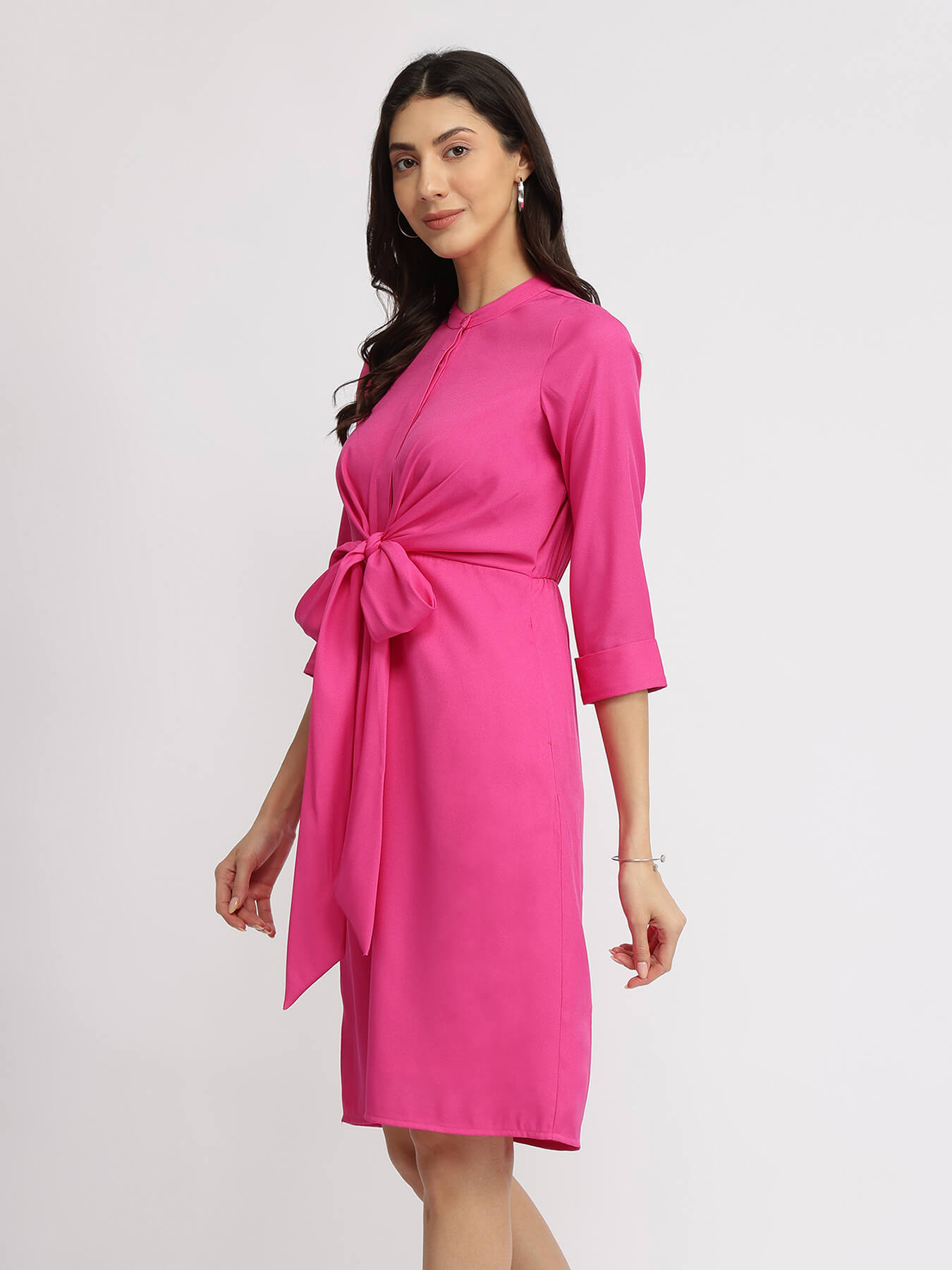Mandarin Collar Dress - Pink