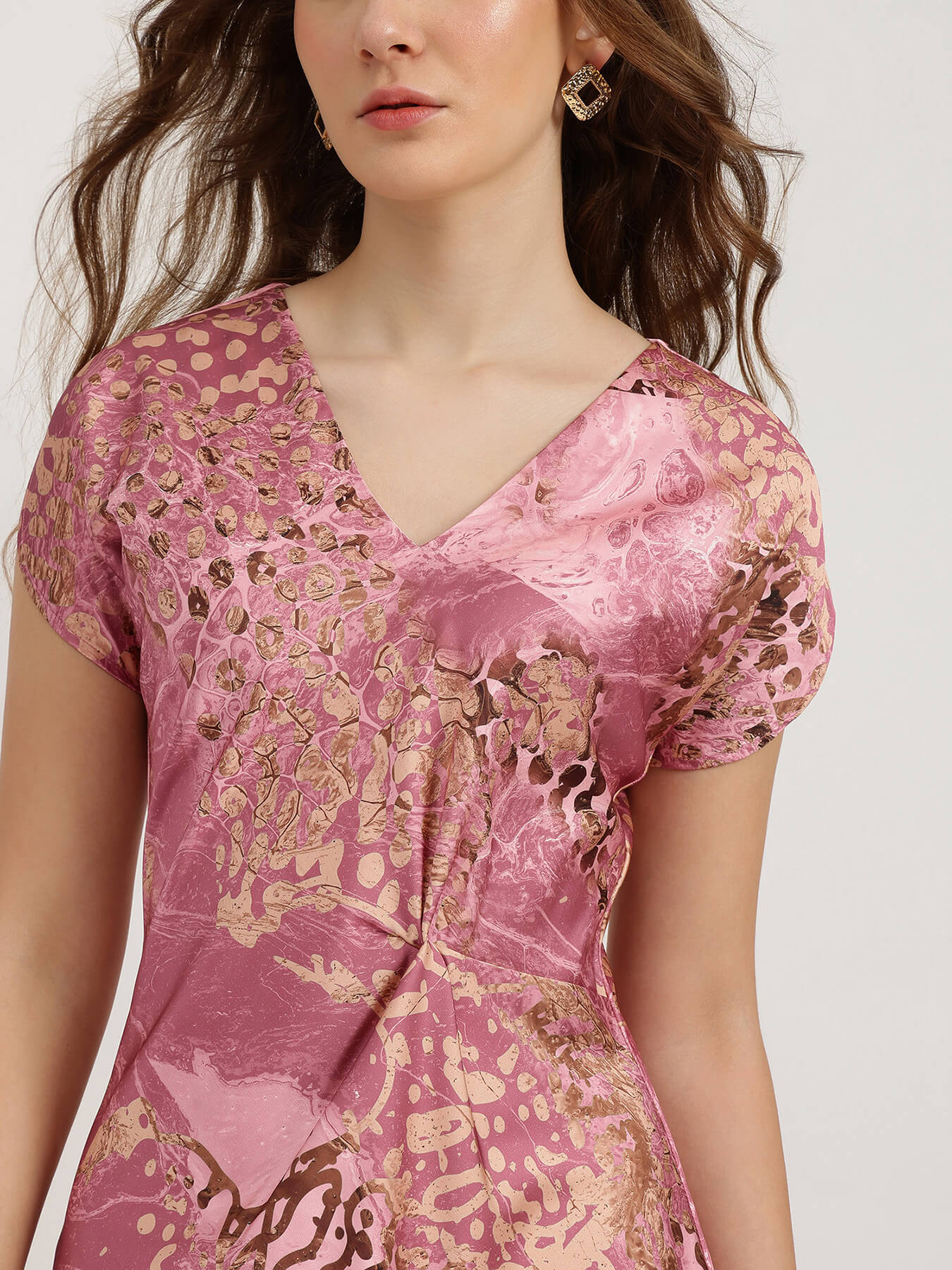 Satin Floral A-Line Dress - Dusty Pink