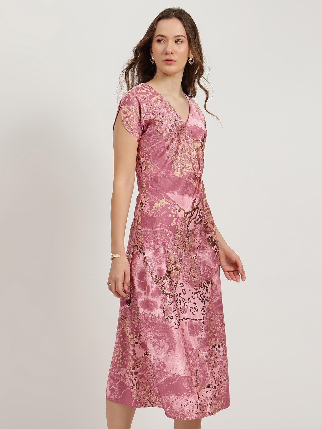 Satin Floral A-Line Dress - Dusty Pink