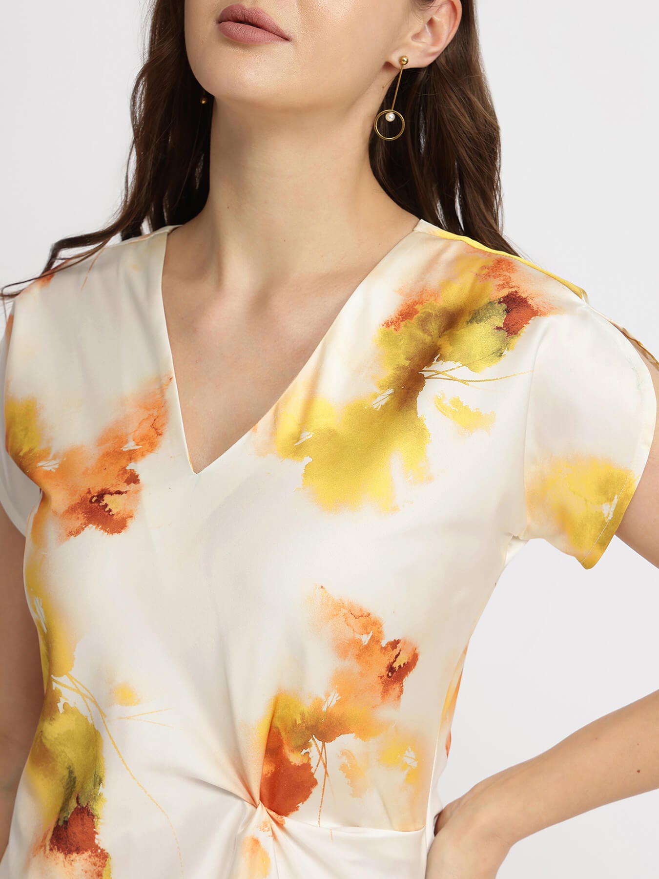 Satin Floral Dress - Yellow