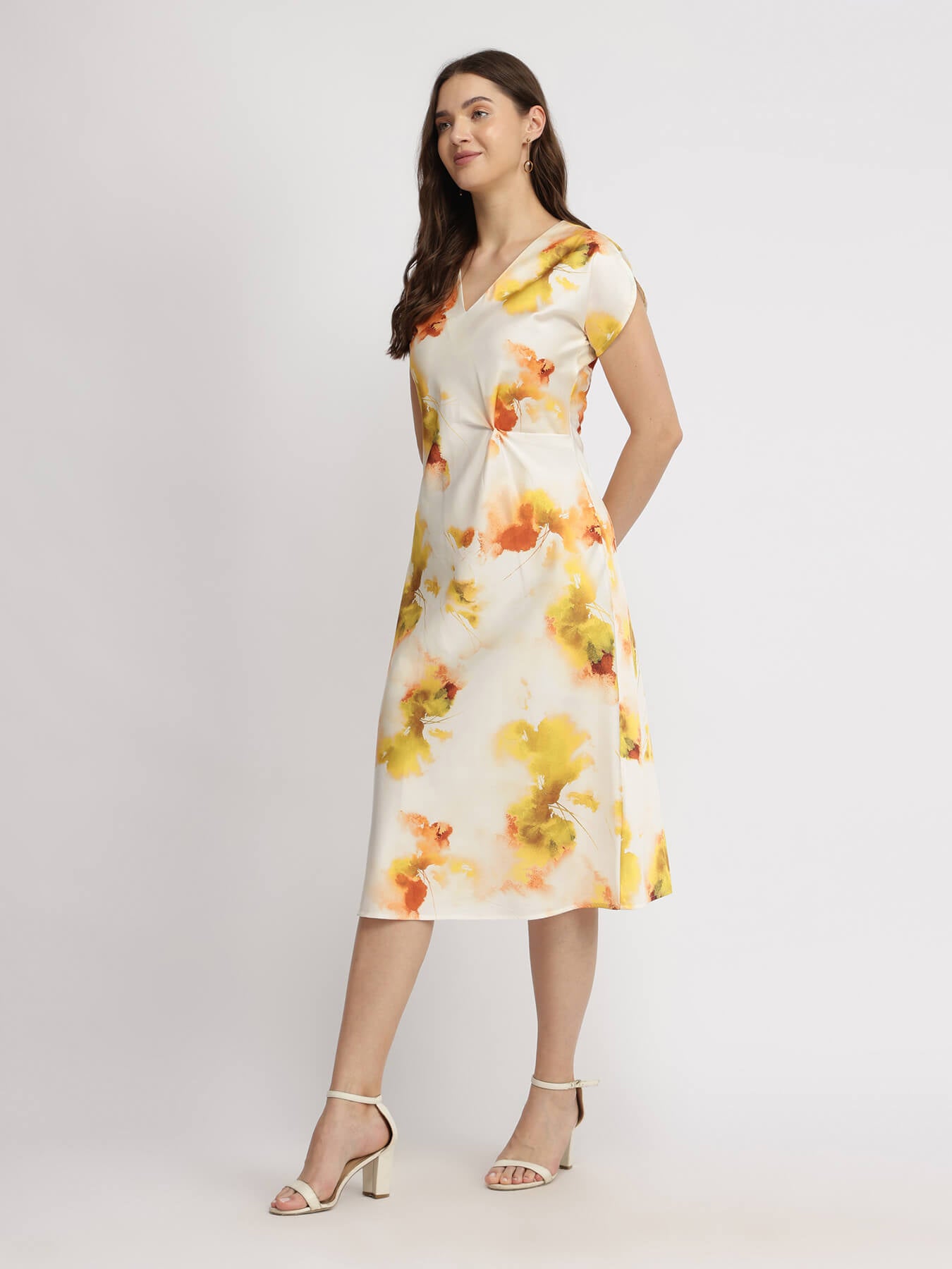Satin Floral Dress - Yellow