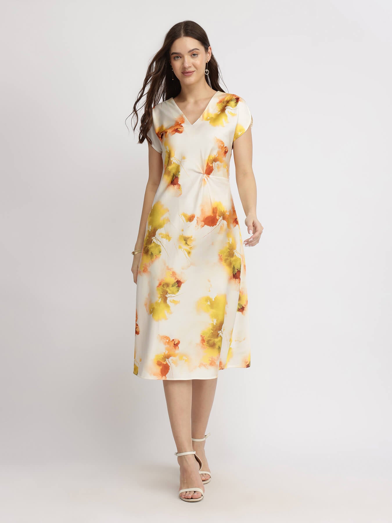 Satin Floral Dress - Yellow