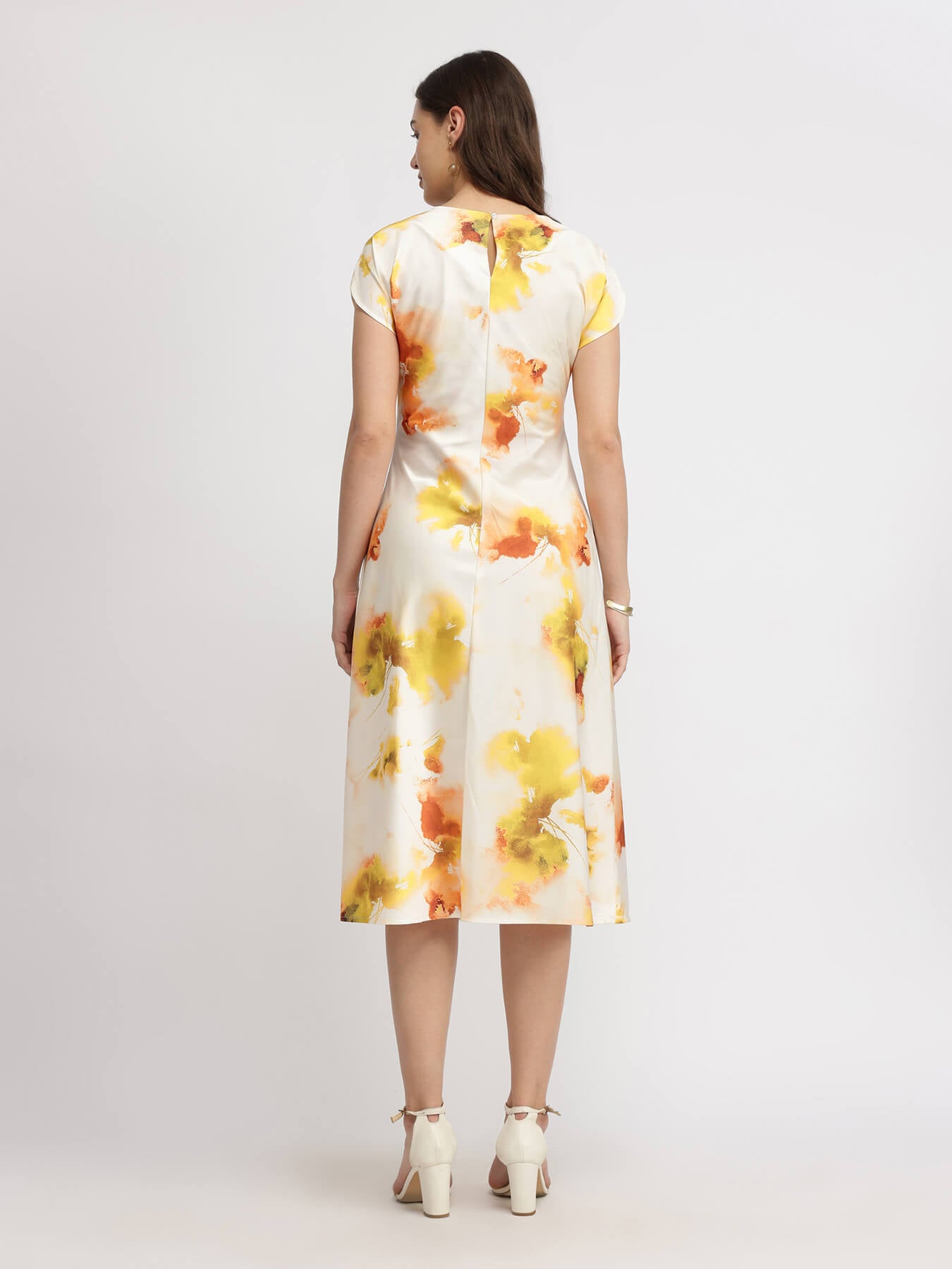Satin Floral Dress - Yellow