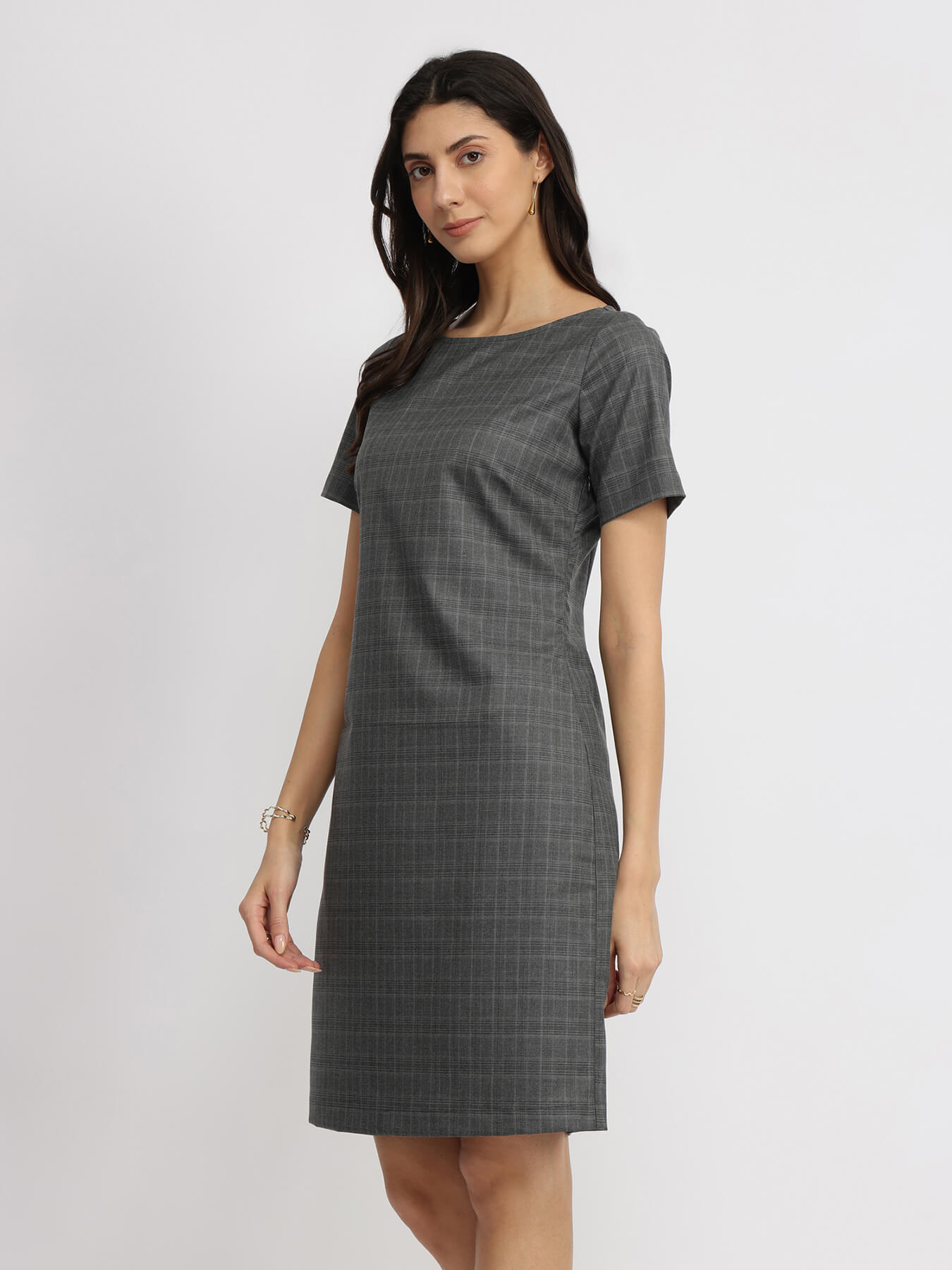 Boat Neck Shift Dress - Grey