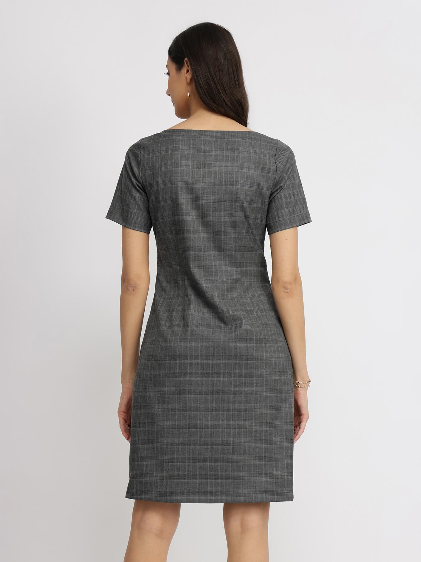 Boat Neck Shift Dress - Grey