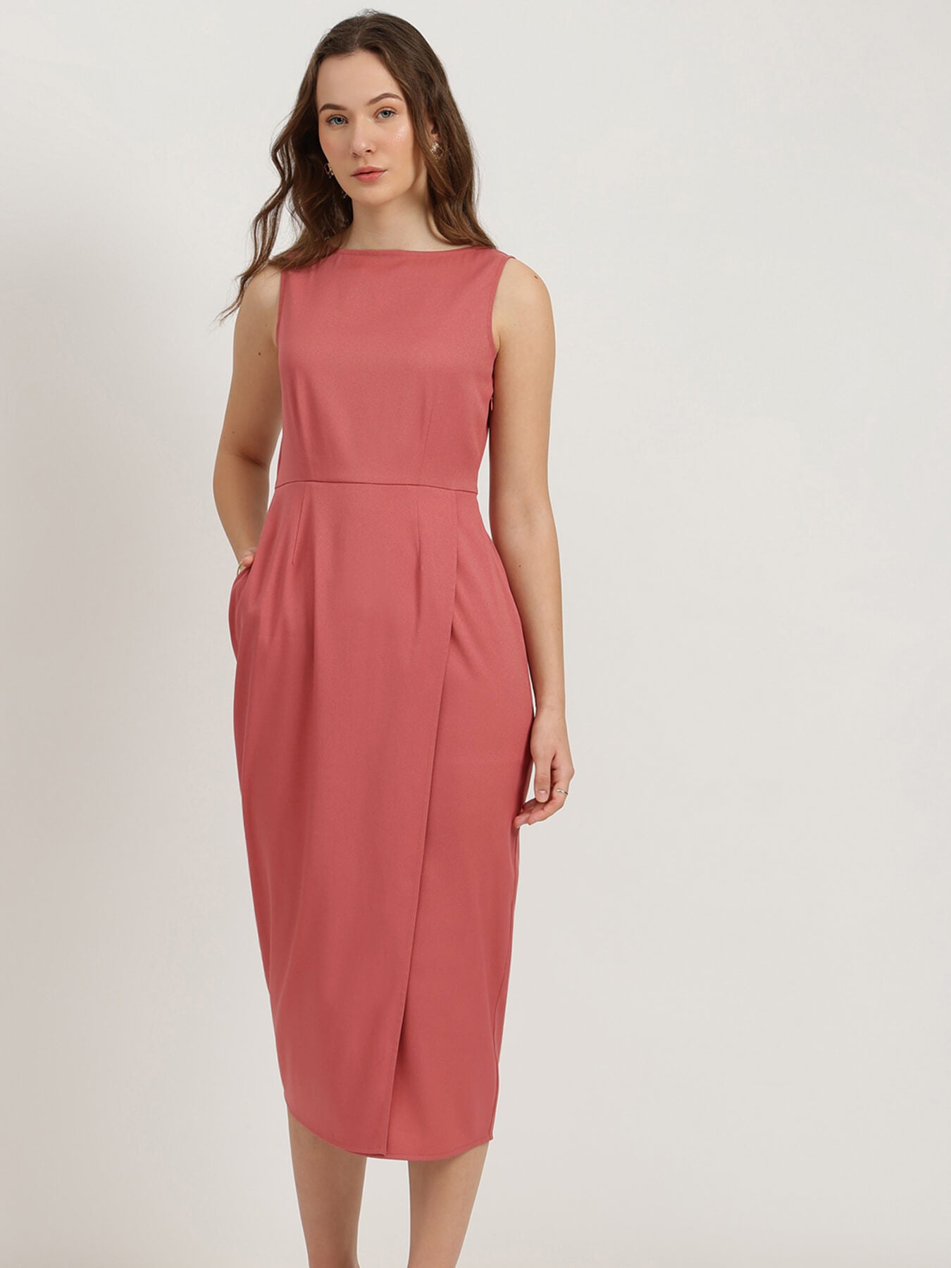 Sheath Midi Dress - Dusty Pink